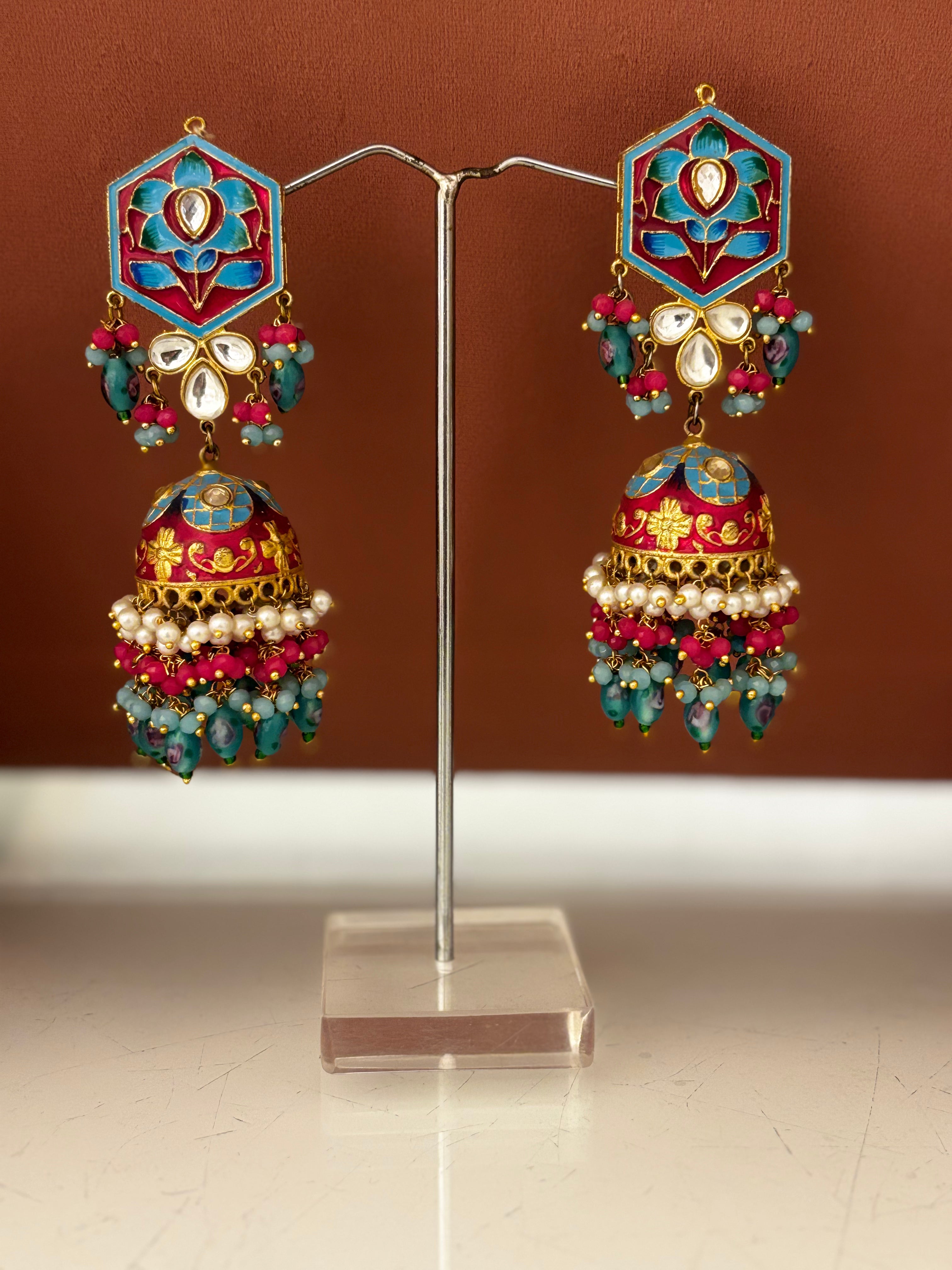 Firoza Riyasat Jhumkas – Oversized Turquoise Statement Earrings (Clearance Sale)