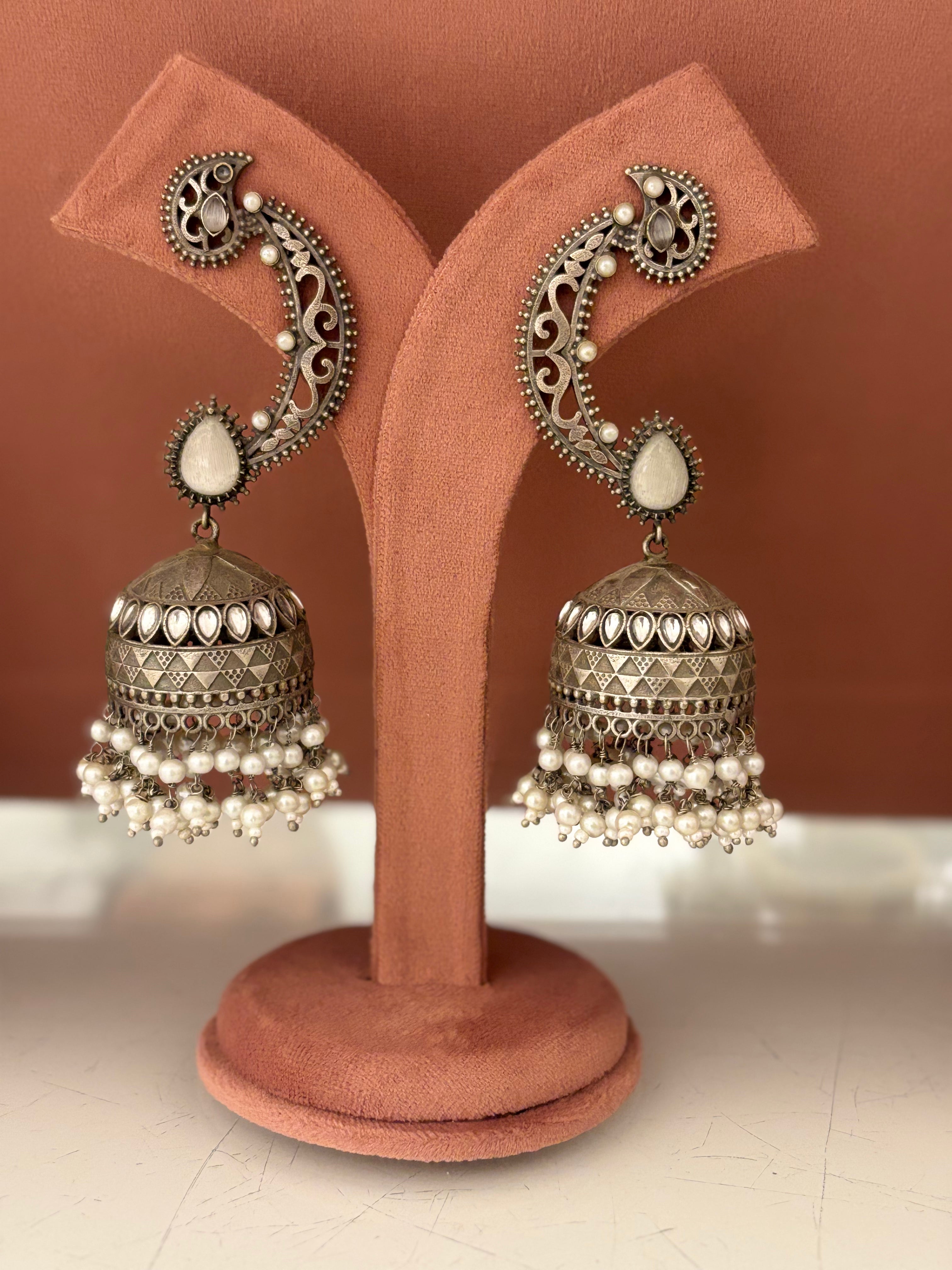 Aarika German Silver Jhumka Earrings