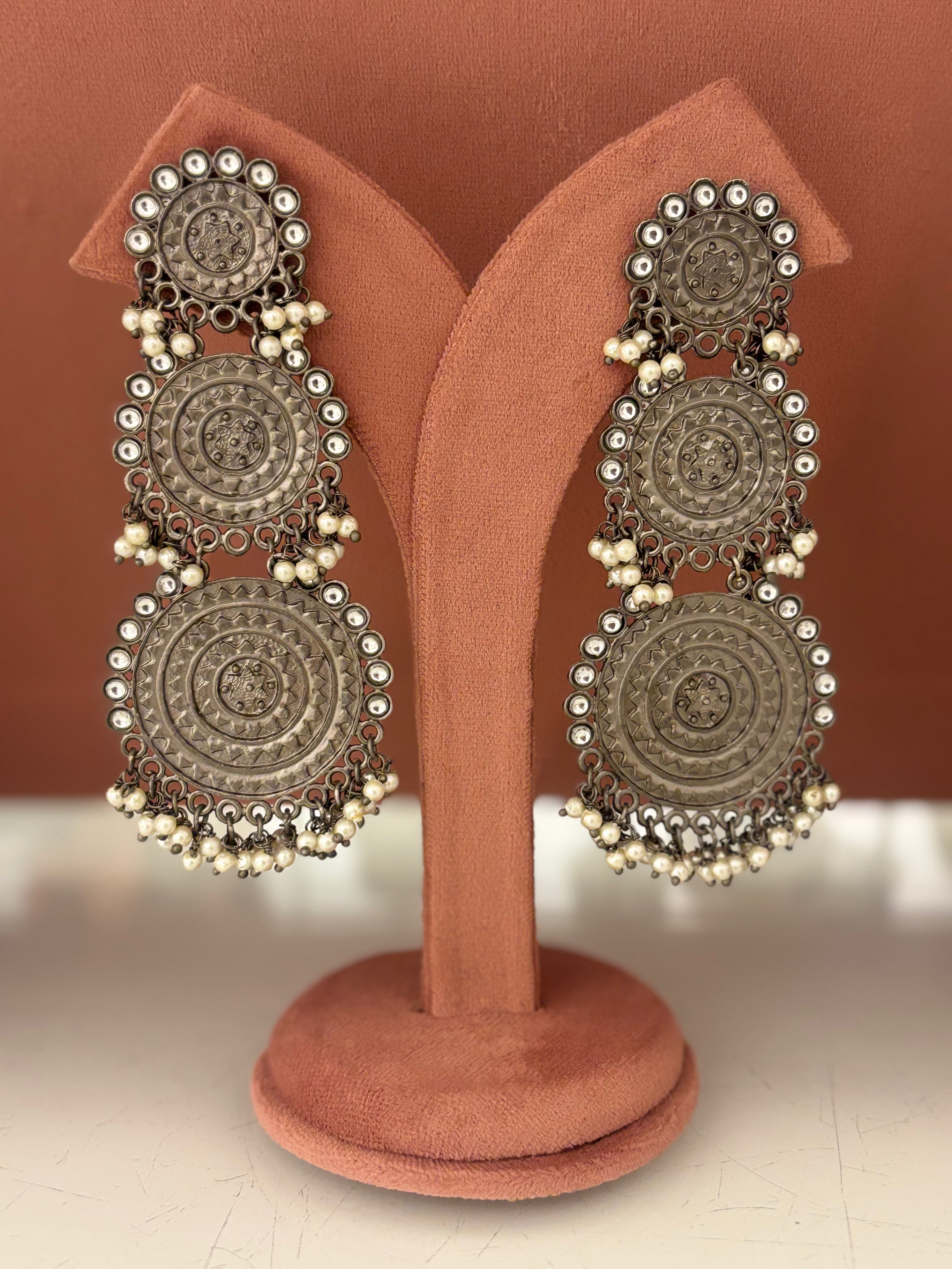 Triveni Three-Layered Silver Chandelier Earrings