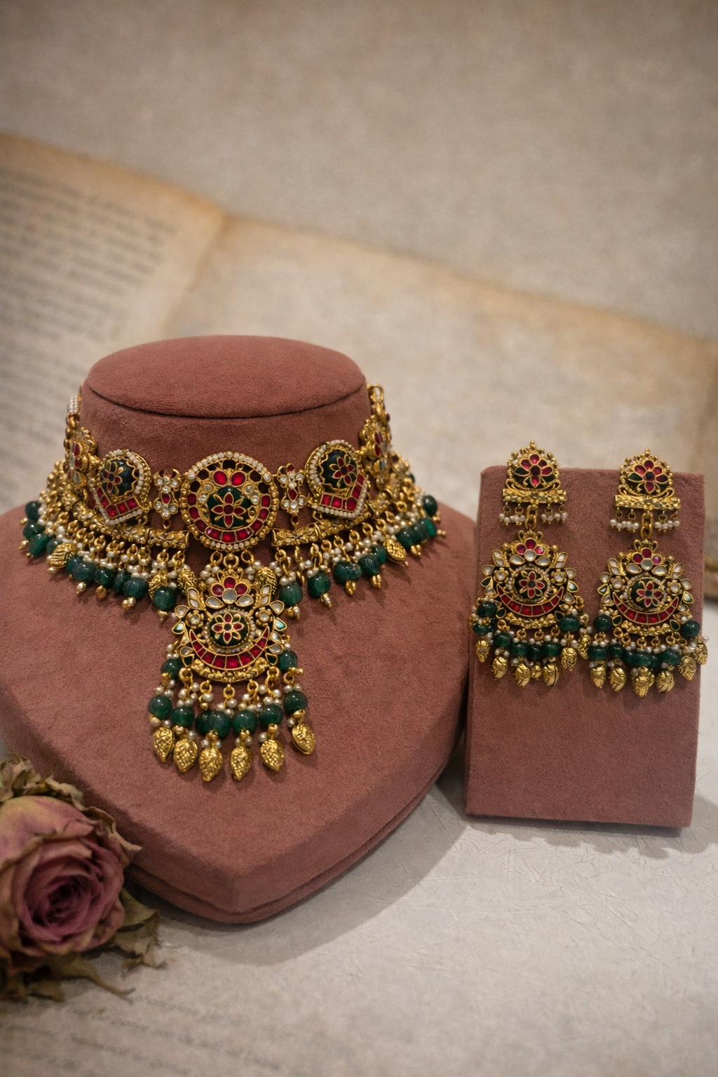 Ira Gold-Look Pachi Kundan Choker Set with Long Earrings