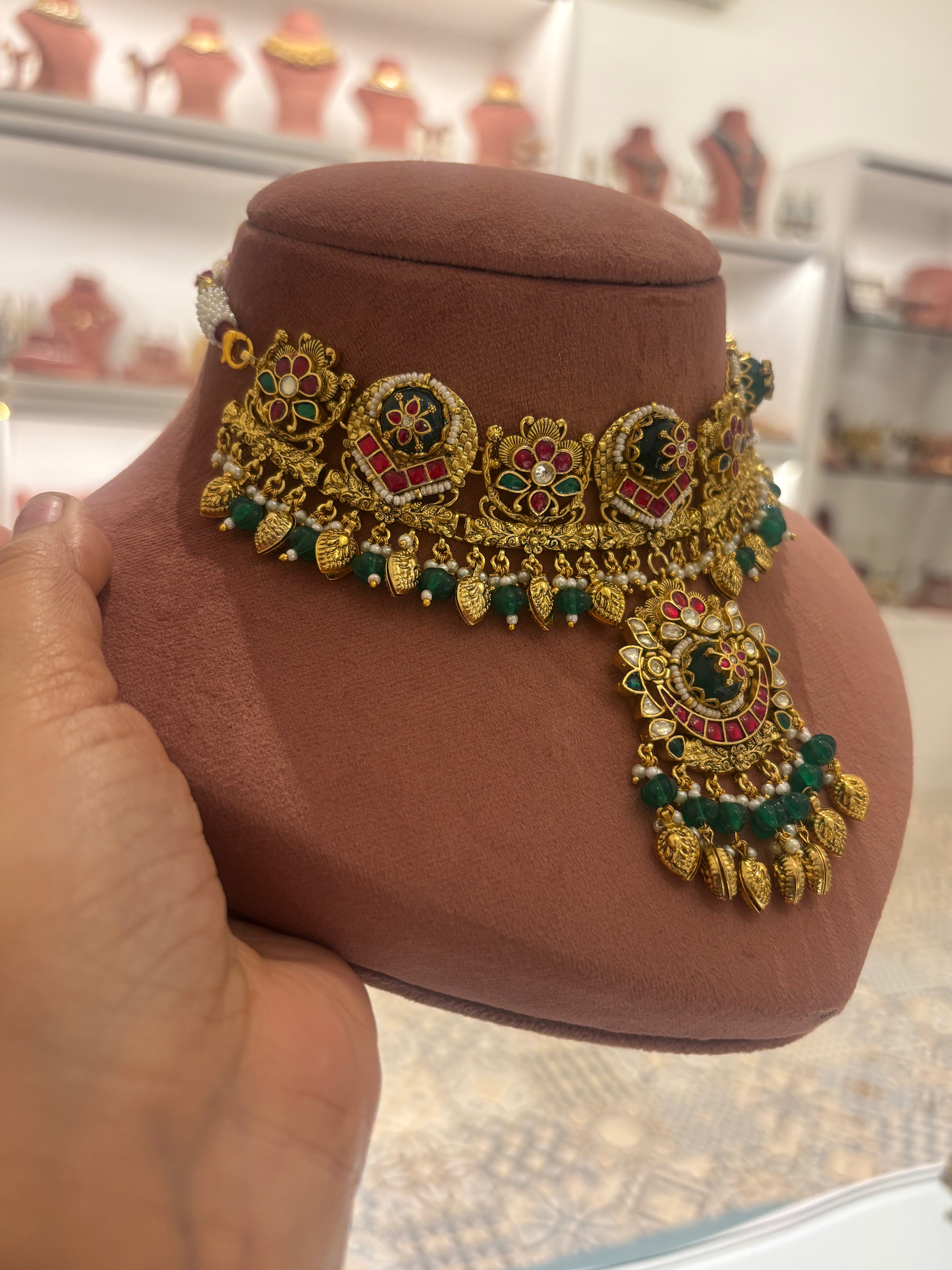 Ira Gold-Look Pachi Kundan Choker Set with Long Earrings