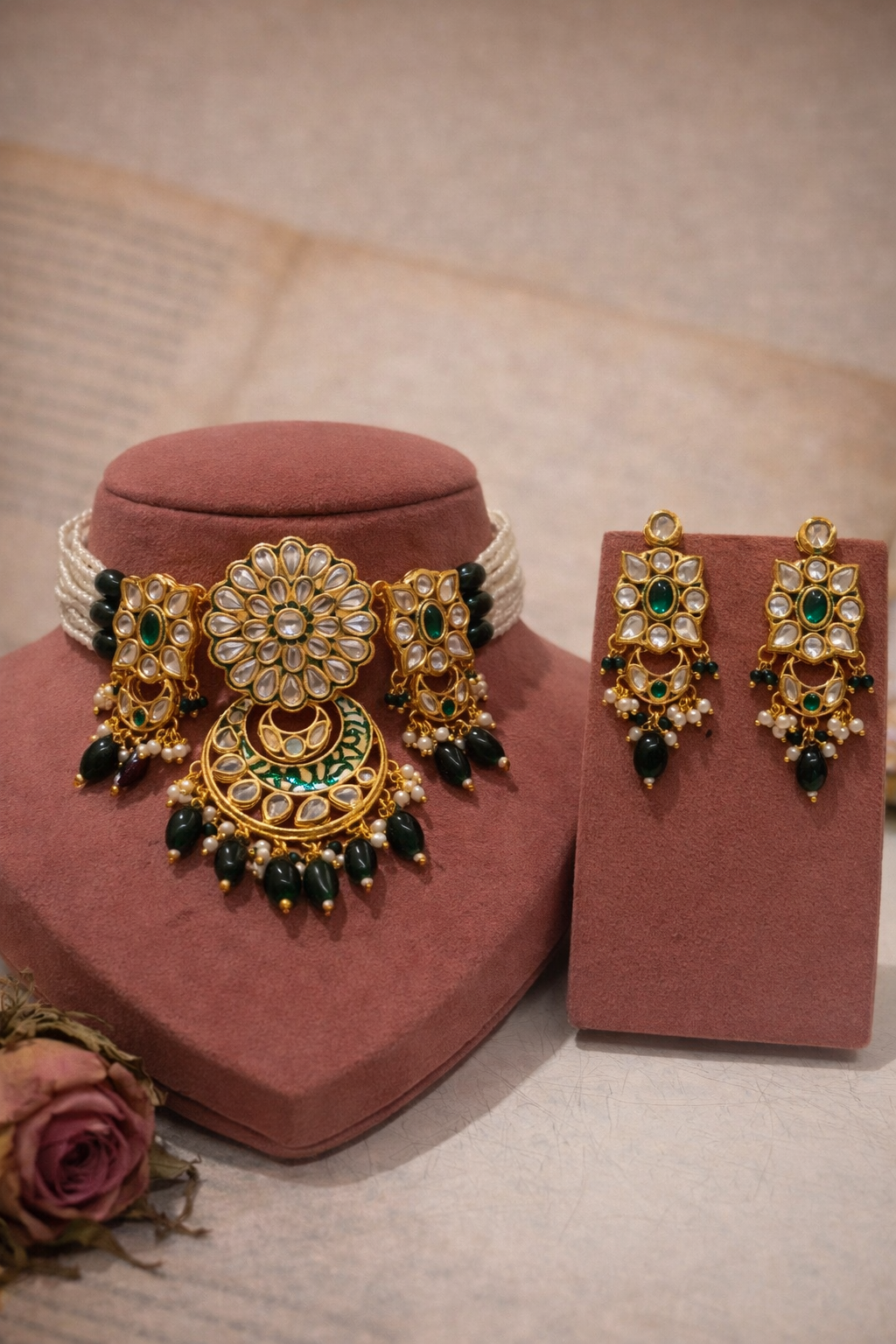 Aaranya Emerald Green Statement Choker Set