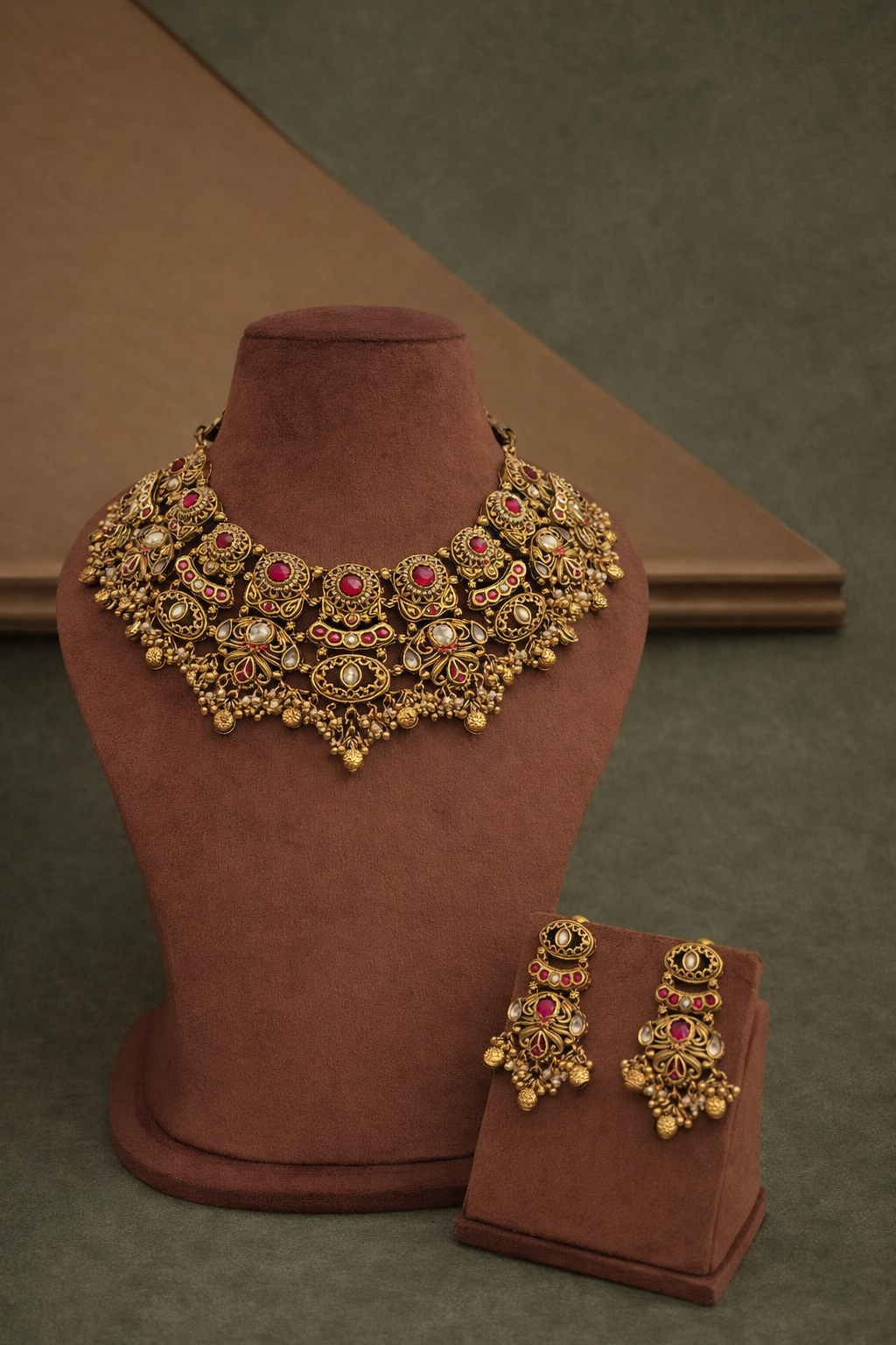 Maharani Opulence Real Gold Look-Alike Bridal Necklace Set with Earrings