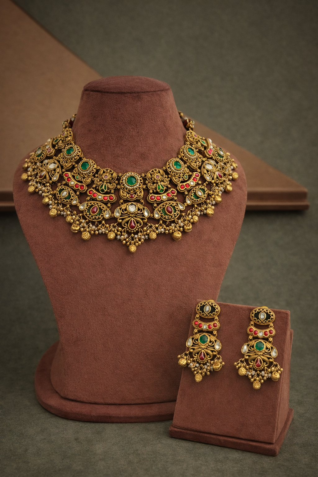 Maharani Opulence Real Gold Look-Alike Bridal Necklace Set with Earrings