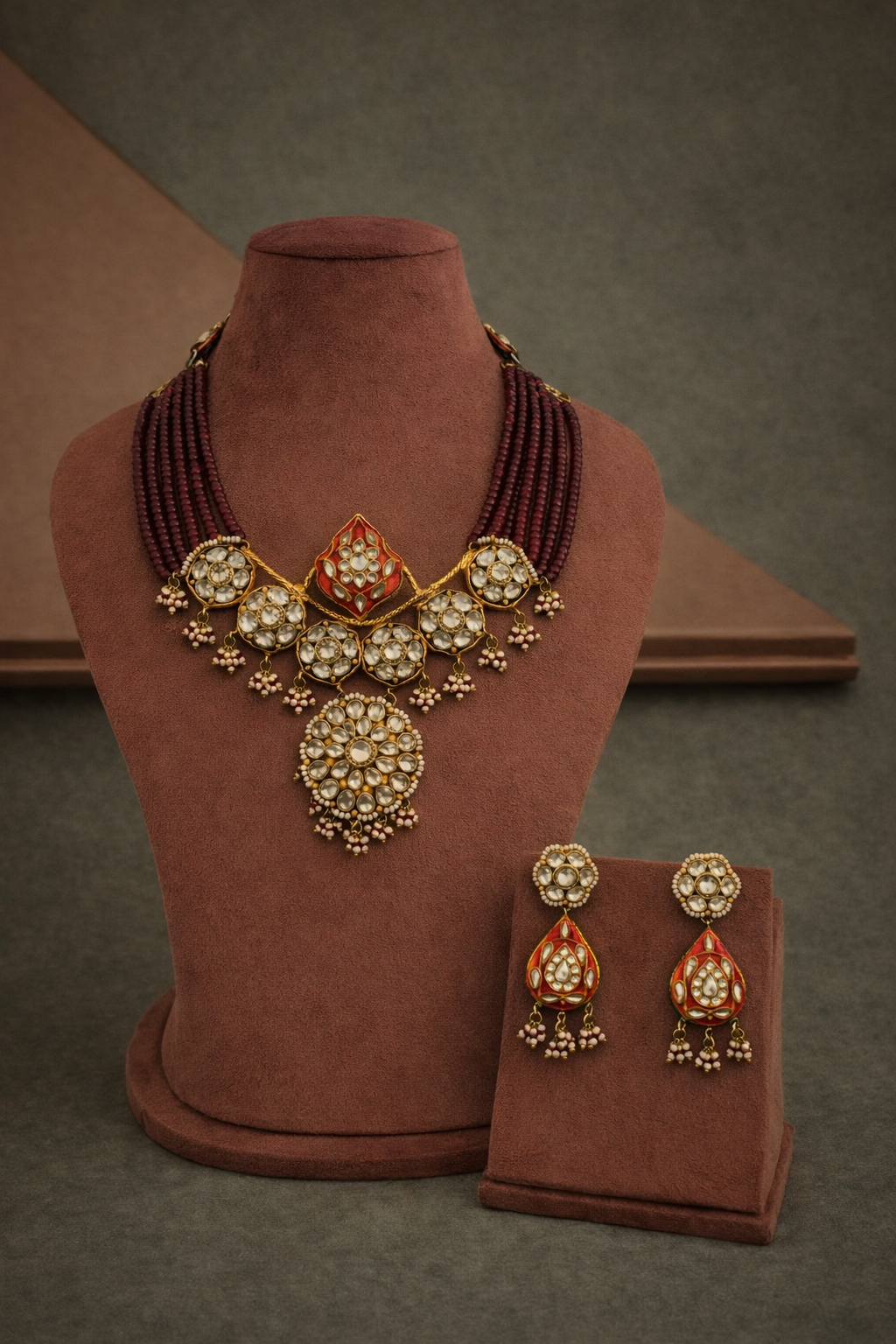 Rajwada Ruby Elegance Gold Look-Set with Earrings