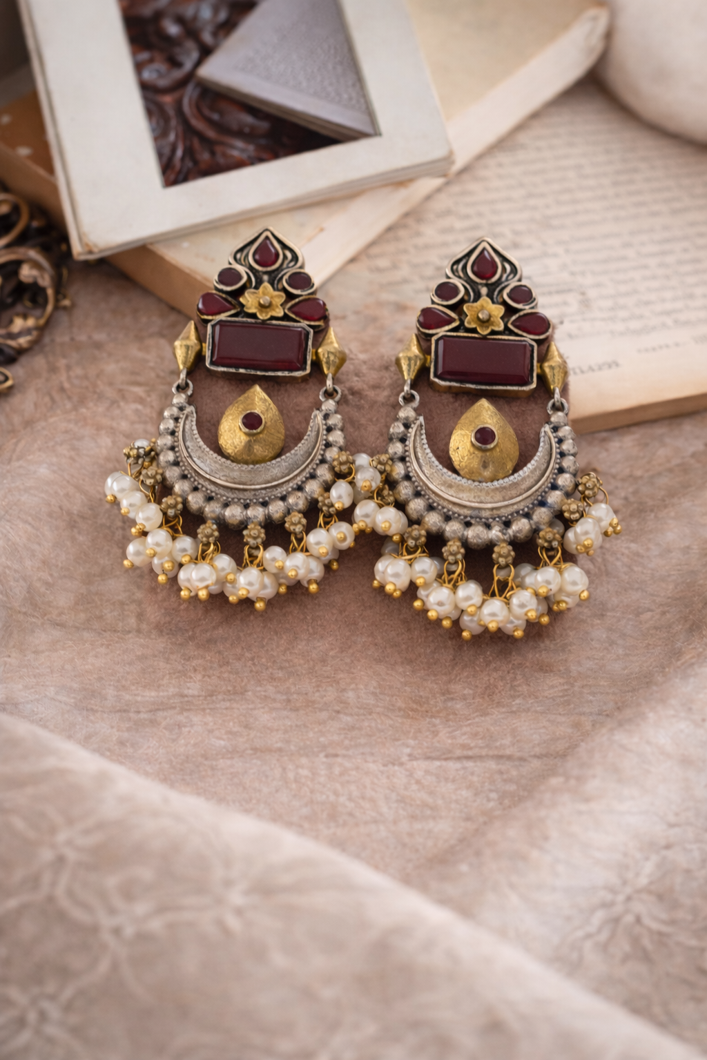 Vanya Antique Dual-Tone Chandbali Earrings