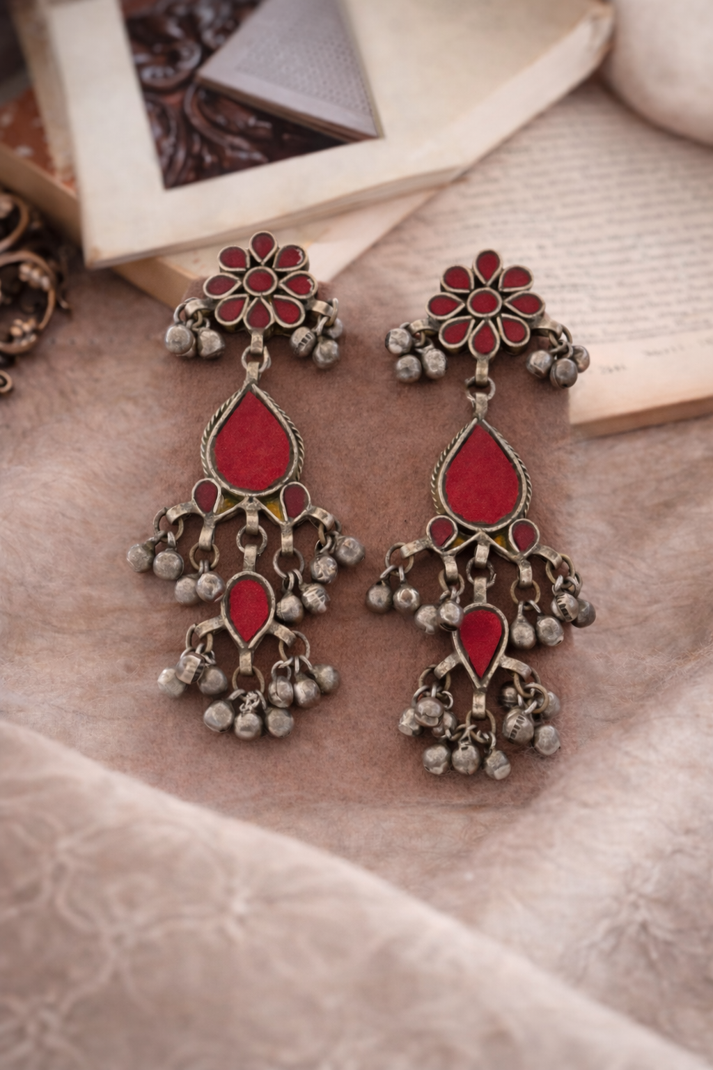 Zahra Real Afghani Red Stone Chandbali