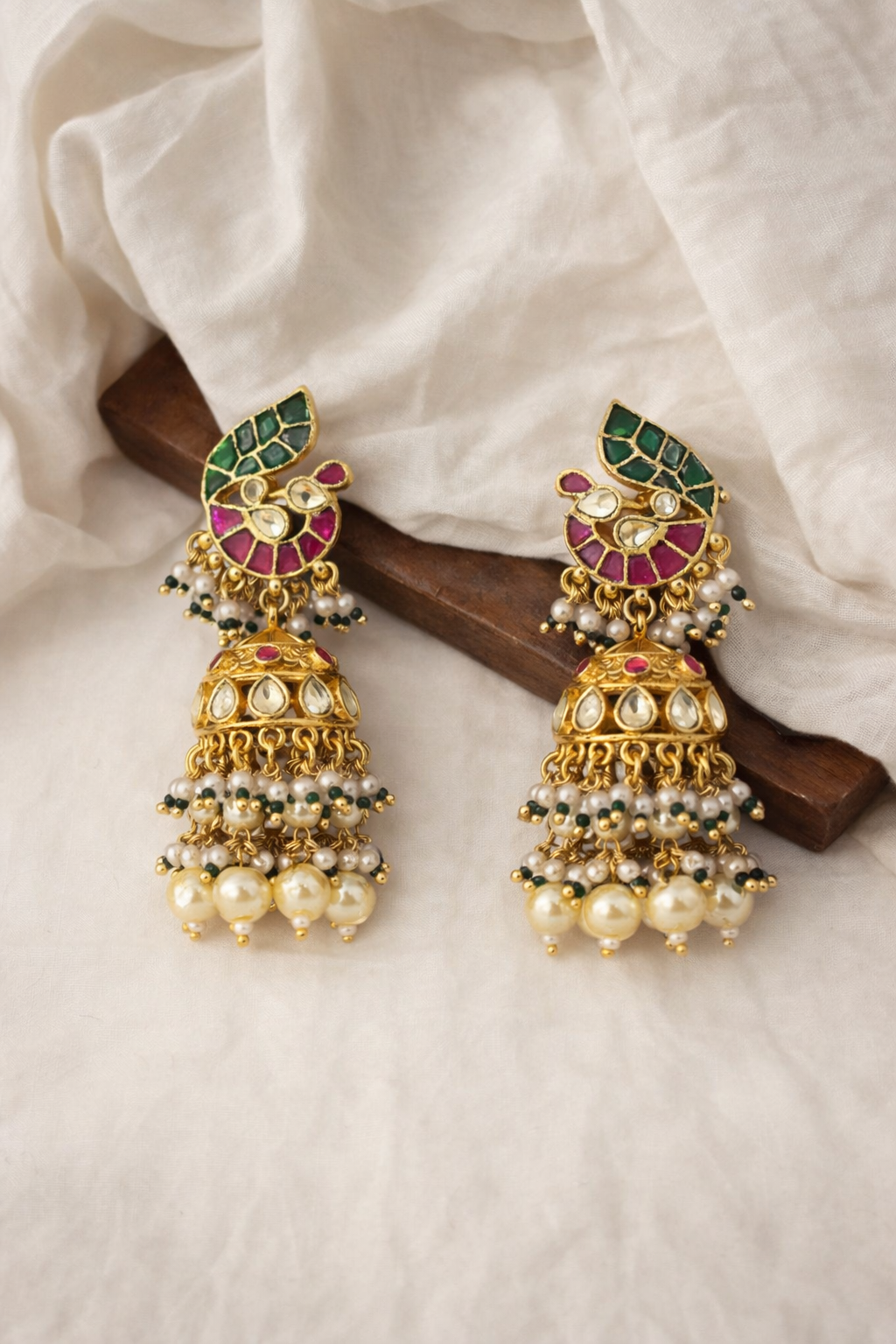 Zarafshan Pachi Kundan Jhumka – Real Finish Edition