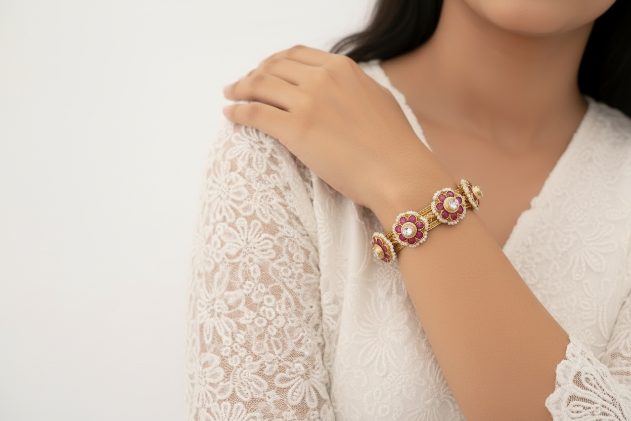 Kundan Pacheli Zari Bangle | Handcrafted Bridal & Festive Jewellery