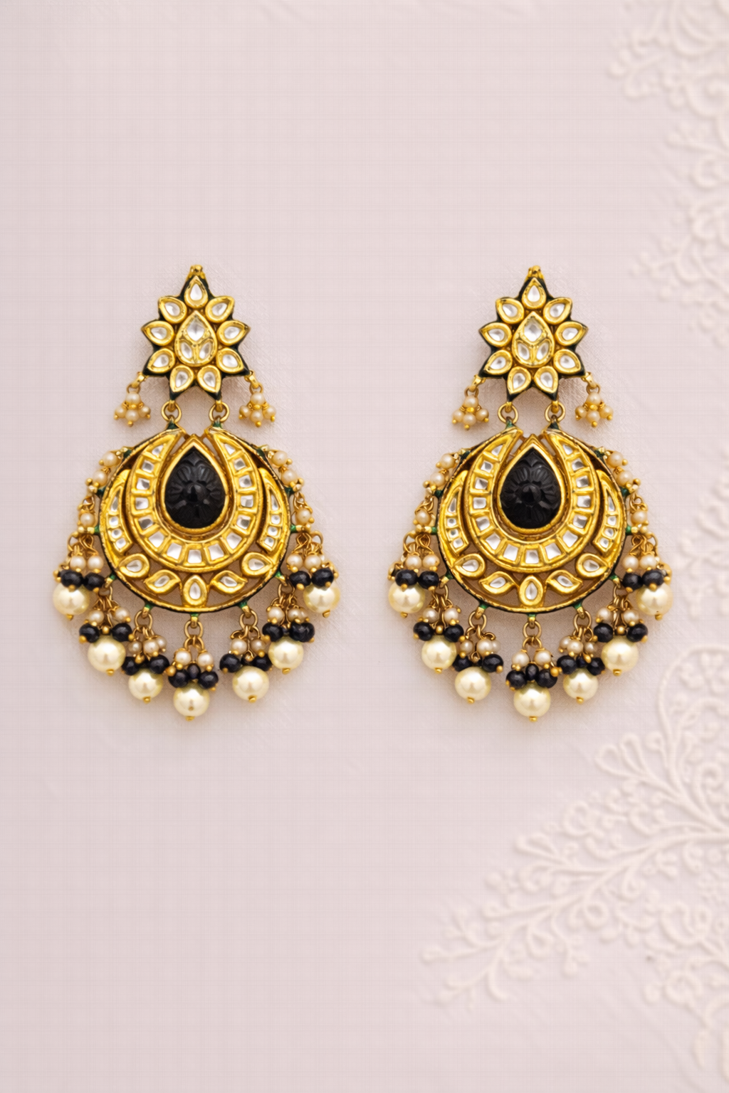 Neelara Riyasat Chandbalis – Oversized Blue Kundan Statement Earrings (Clearance Sale)
