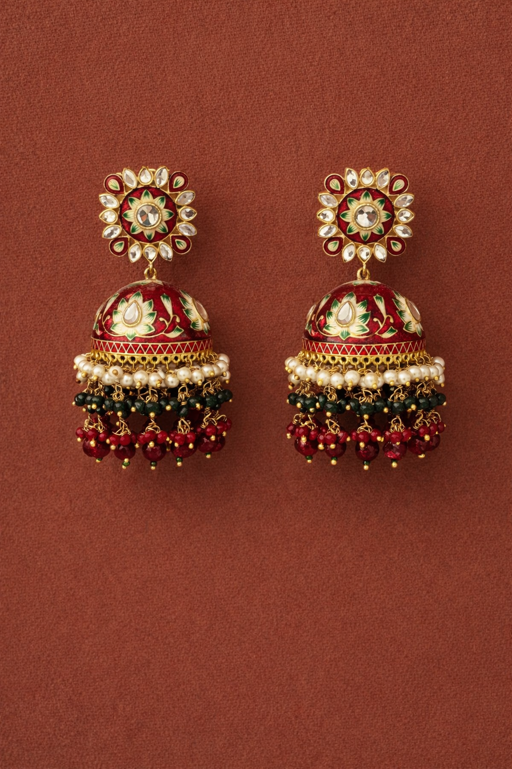 Rajkumari Meenakari Ruby Jhumkas – Royal Rajwada Statement Earrings (Clearance Sale)
