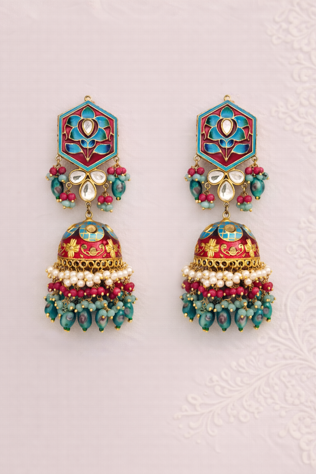 Firoza Riyasat Jhumkas – Oversized Turquoise Statement Earrings (Clearance Sale)