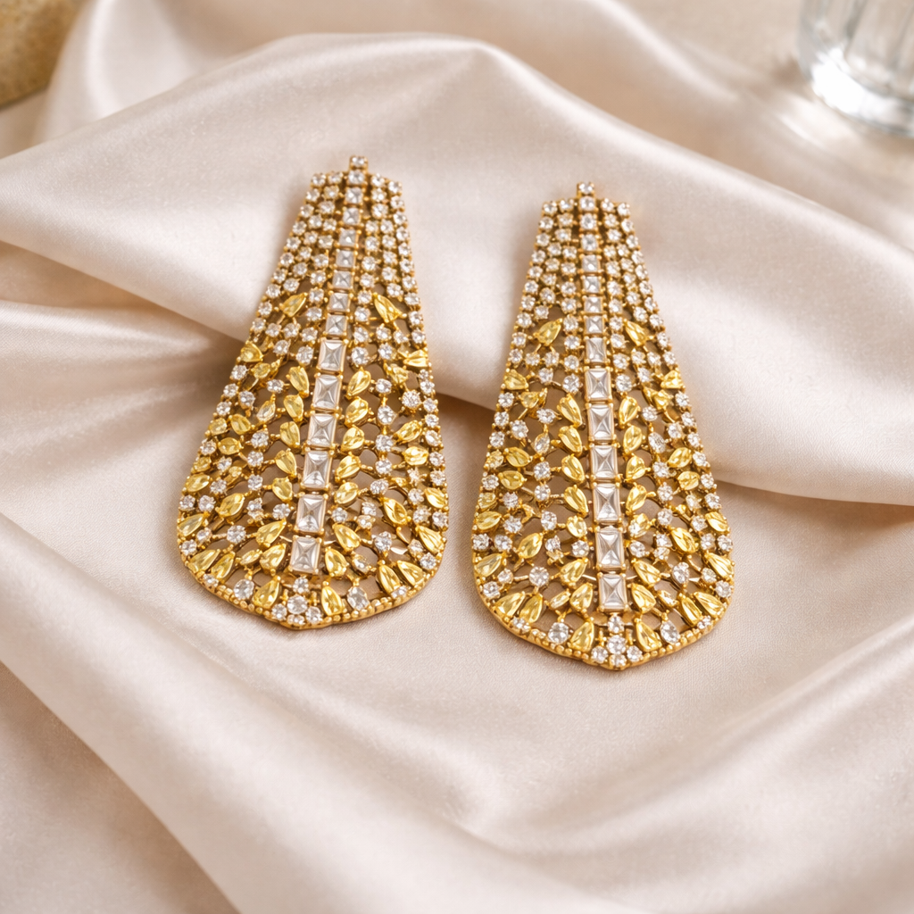 Lunaria Crystal Cascade Earrings – Long Diamond Chandelier Statement Jewellery
