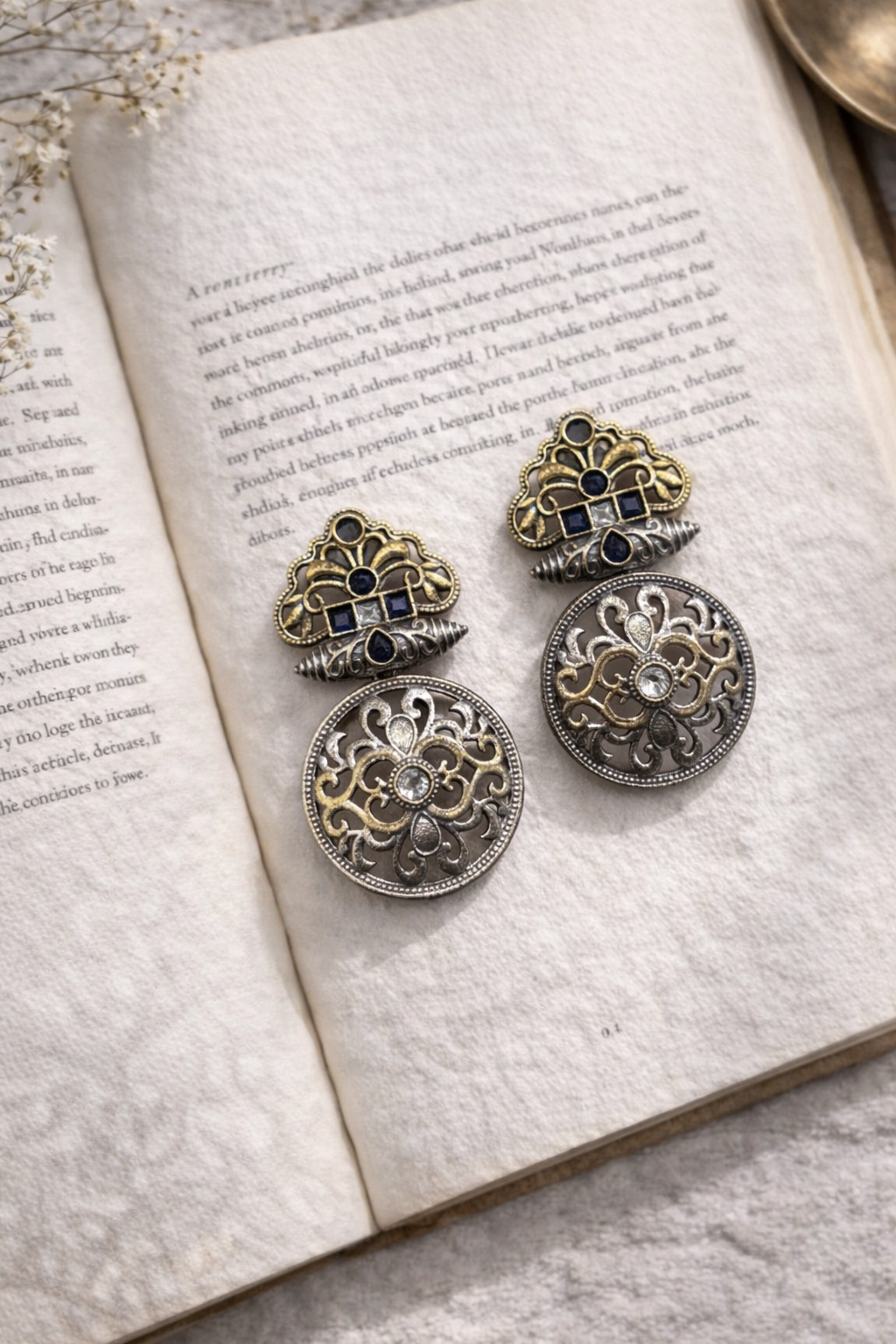 ✨ Rivasha DualAura Earrings – Silver & Gold Tone Statement Jewellery