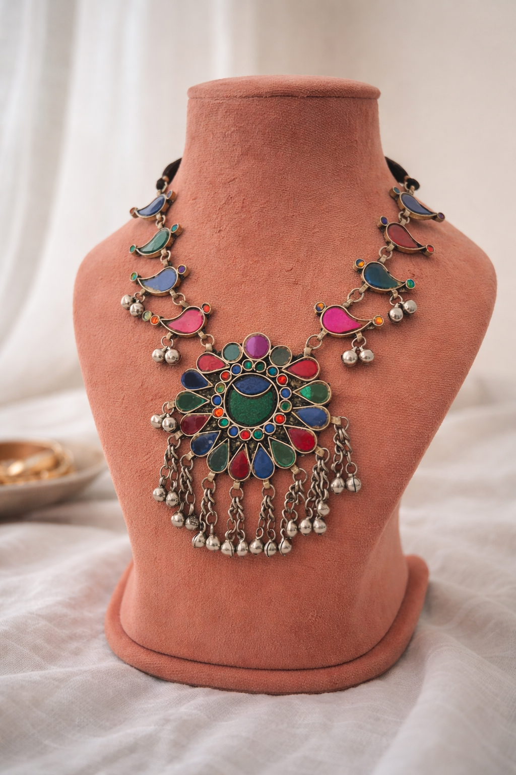 ✨ Zareen Navrangi Afghani Haar – Tribal Multicolour Statement Necklace