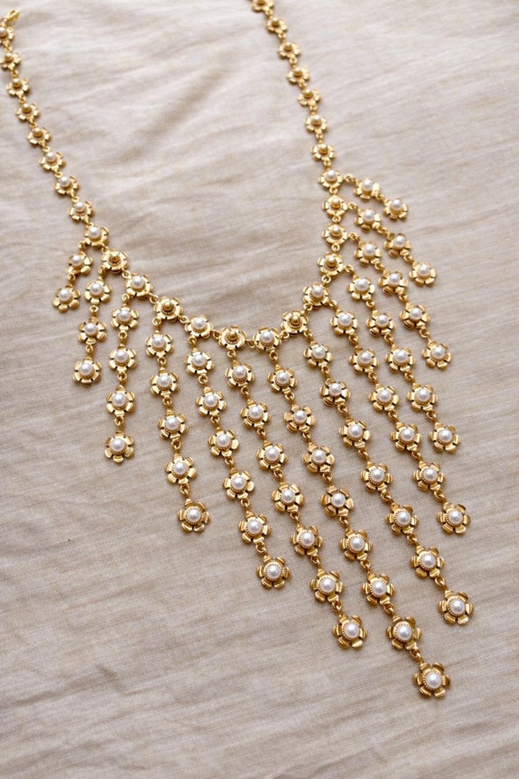✨ Shwetika Pearl Cascade Necklace – Multi‑Strand Elegant Statement