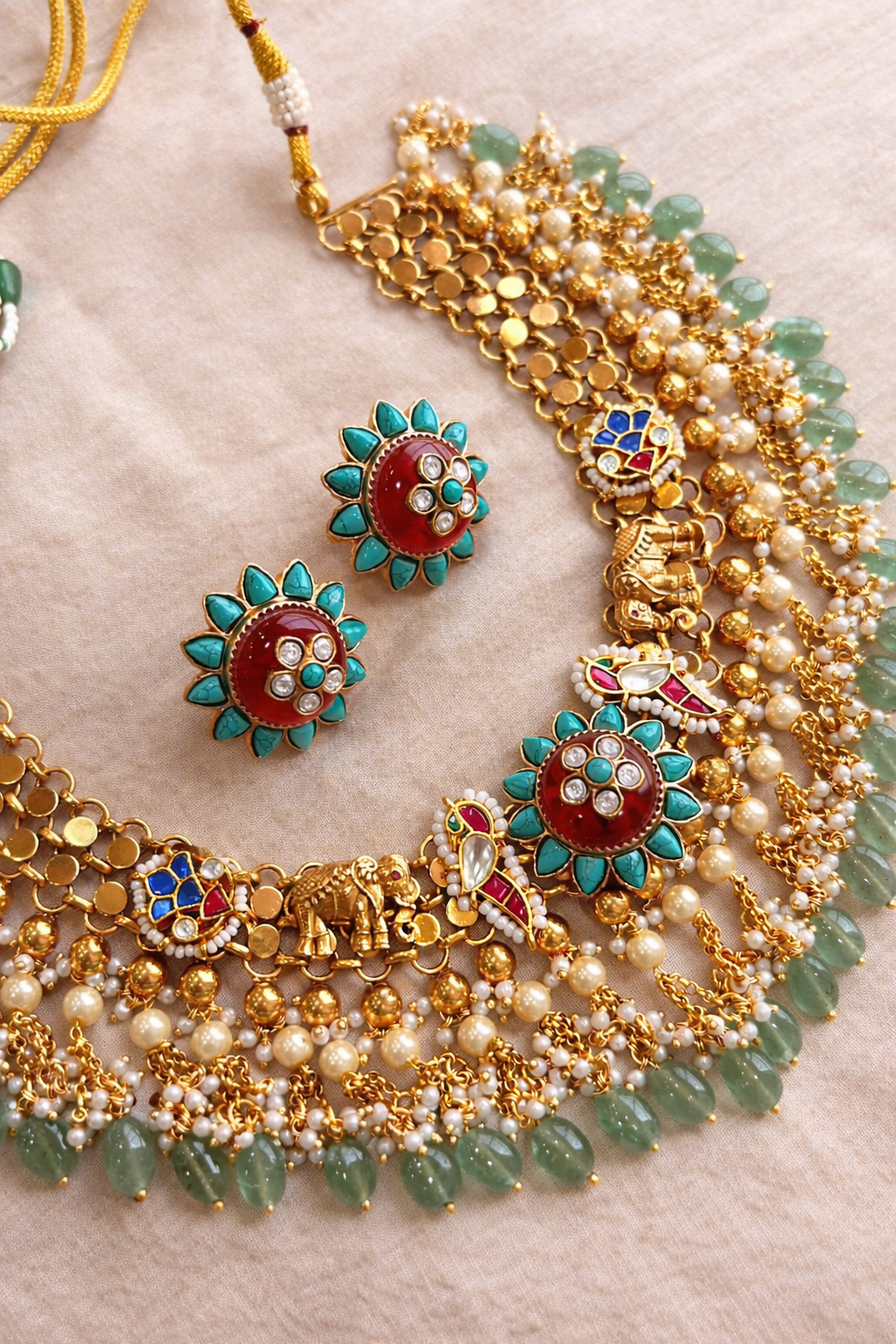 Hazoori Royale Necklace – Luxury Gold Look‑Alike Heritage Jewellery- ruby & Firoza