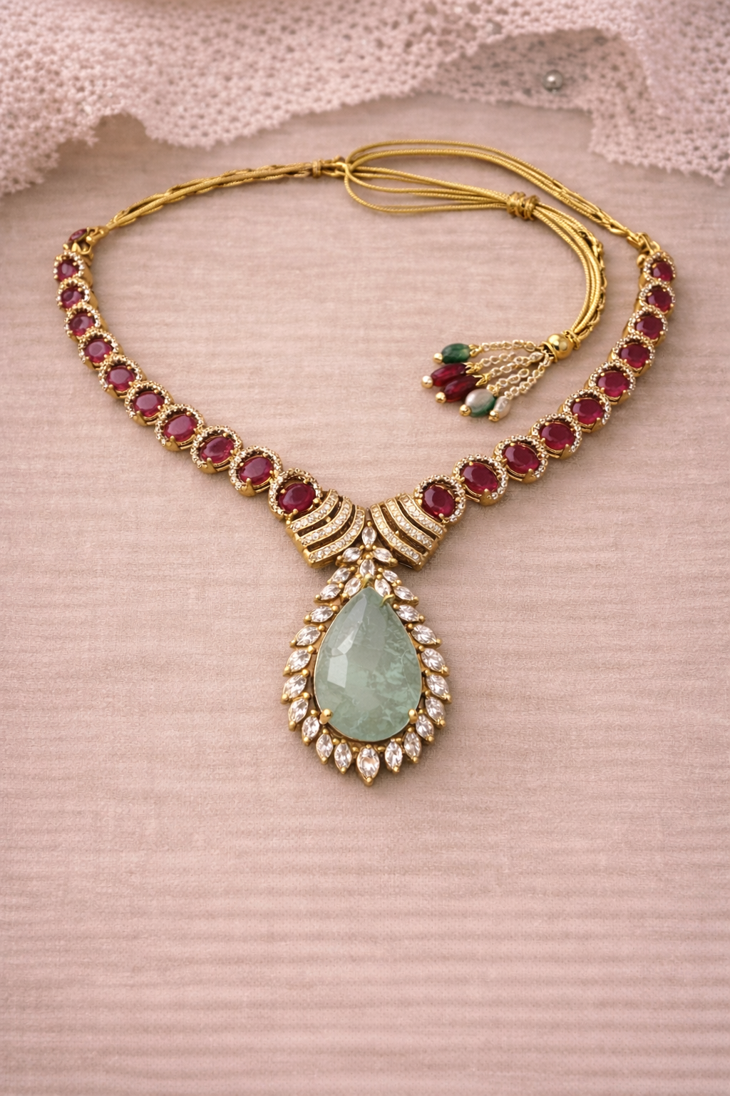 💎 Rubiara Diamond Elegance Set – Ruby Drop Statement Jewellery