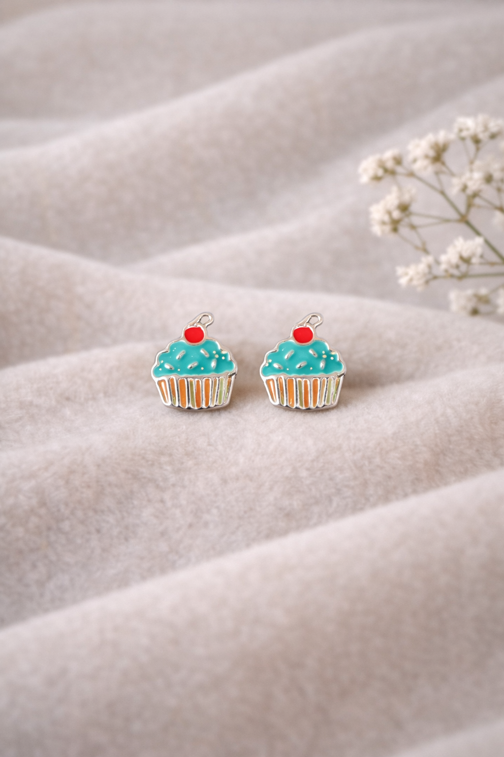 Mushy CupCake Charm Silver Studs (92.5 Silver)