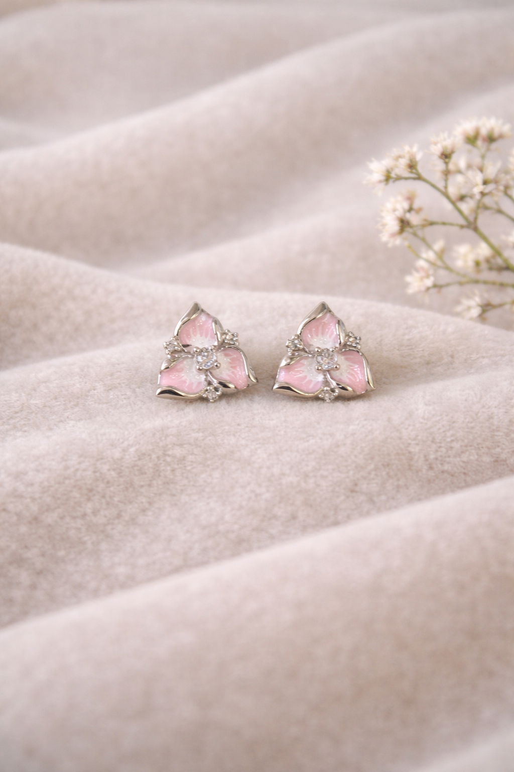 Blush Petal Trio Silver Stud Earrings (92.5 Silver)