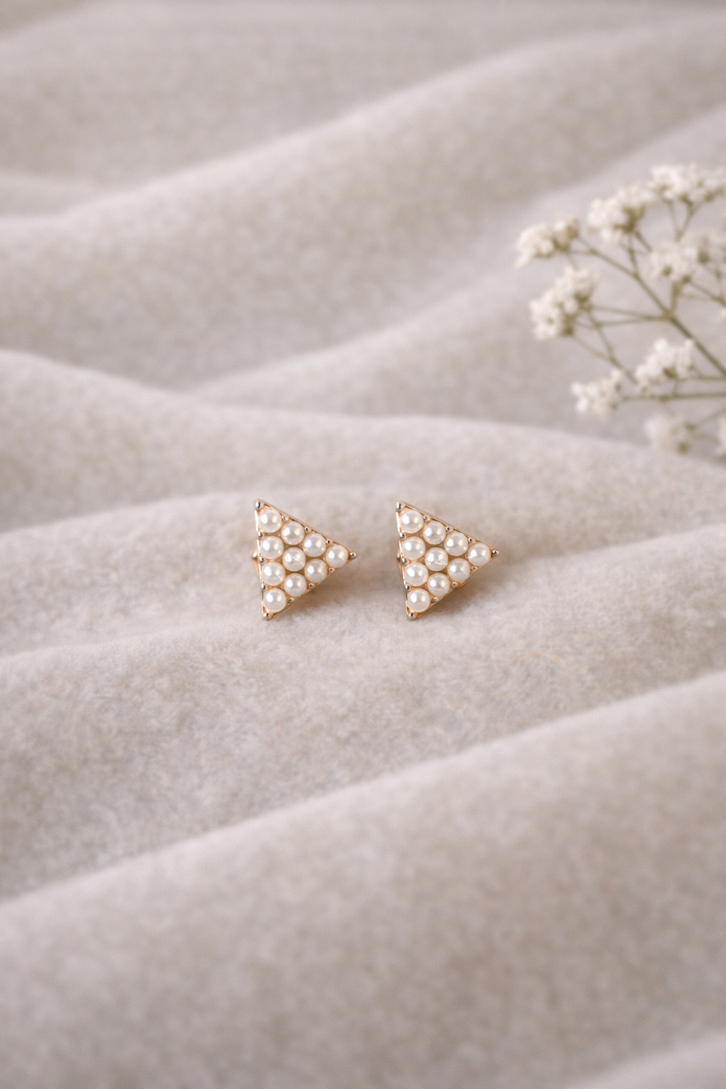 Pearl Prism Triangle Silver Stud Earrings (92.5 Silver)