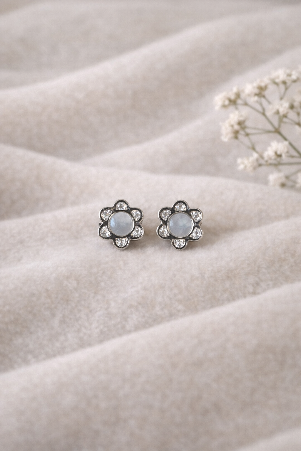 Moonflower Halo Silver Stud Earrings (92.5 Silver)