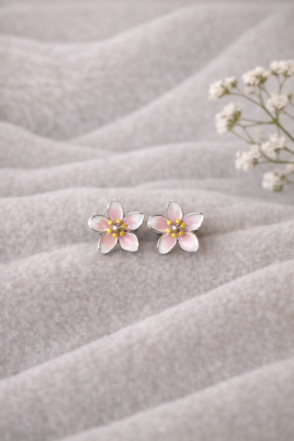 Pink Petal Bloom Silver Stud Earrings (92.5 Silver)