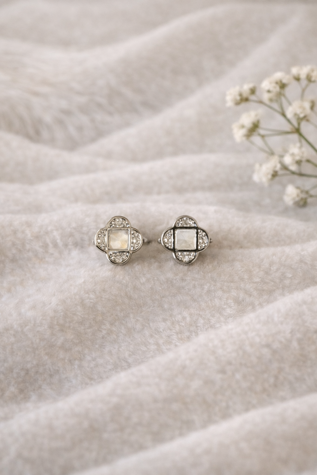 Ivory Bloom MOP Silver Stud Earrings (92.5 Sterling Silver)