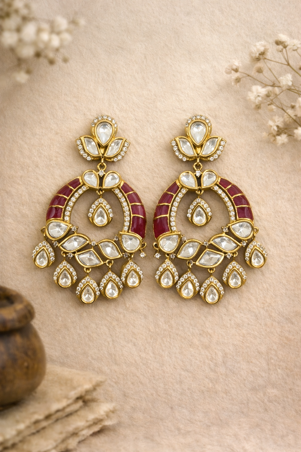 Kundan Crescent Hoop Statement Earrings