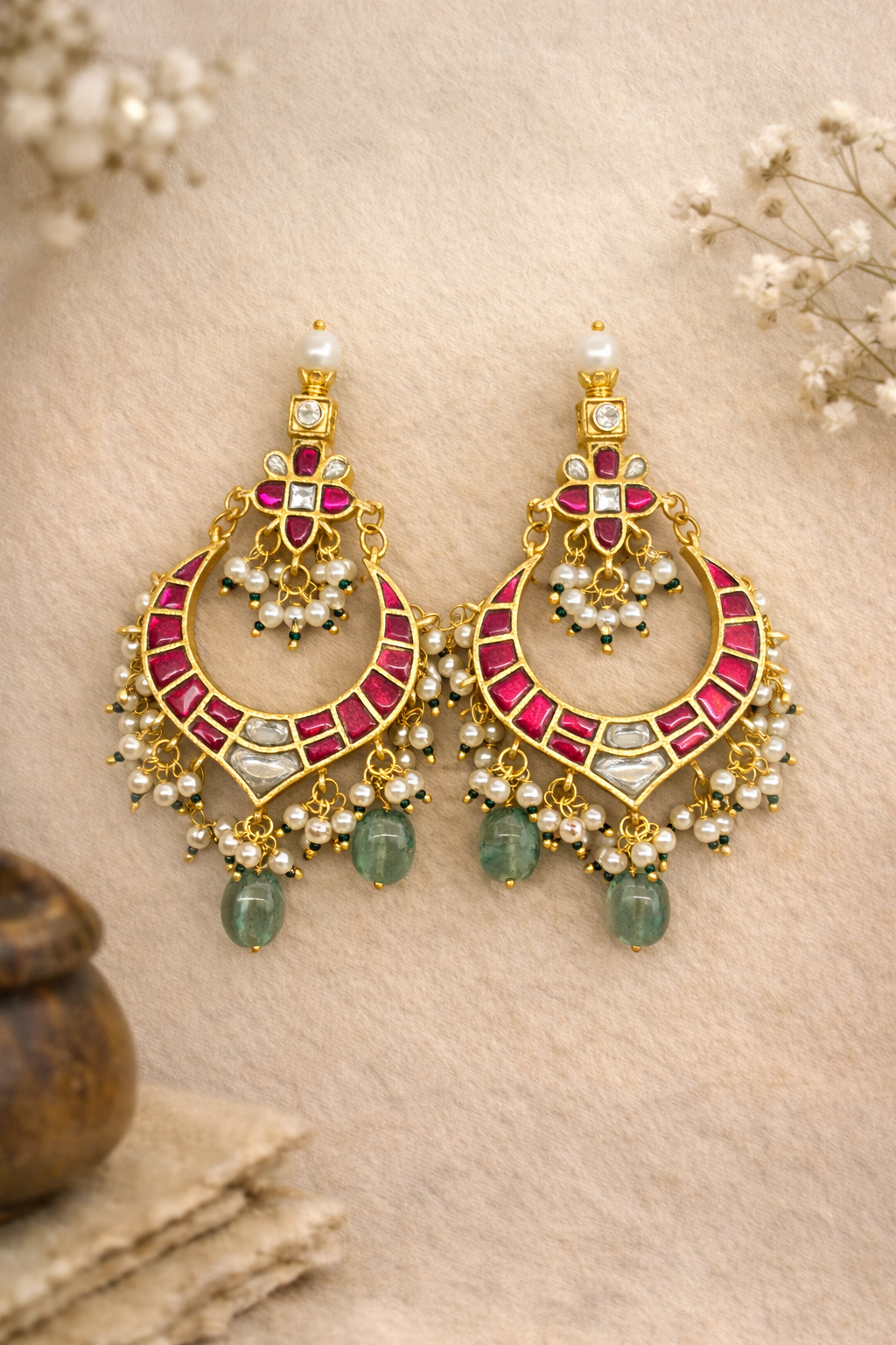 Traditional Kundan Hoop Pearl Drop Earrings