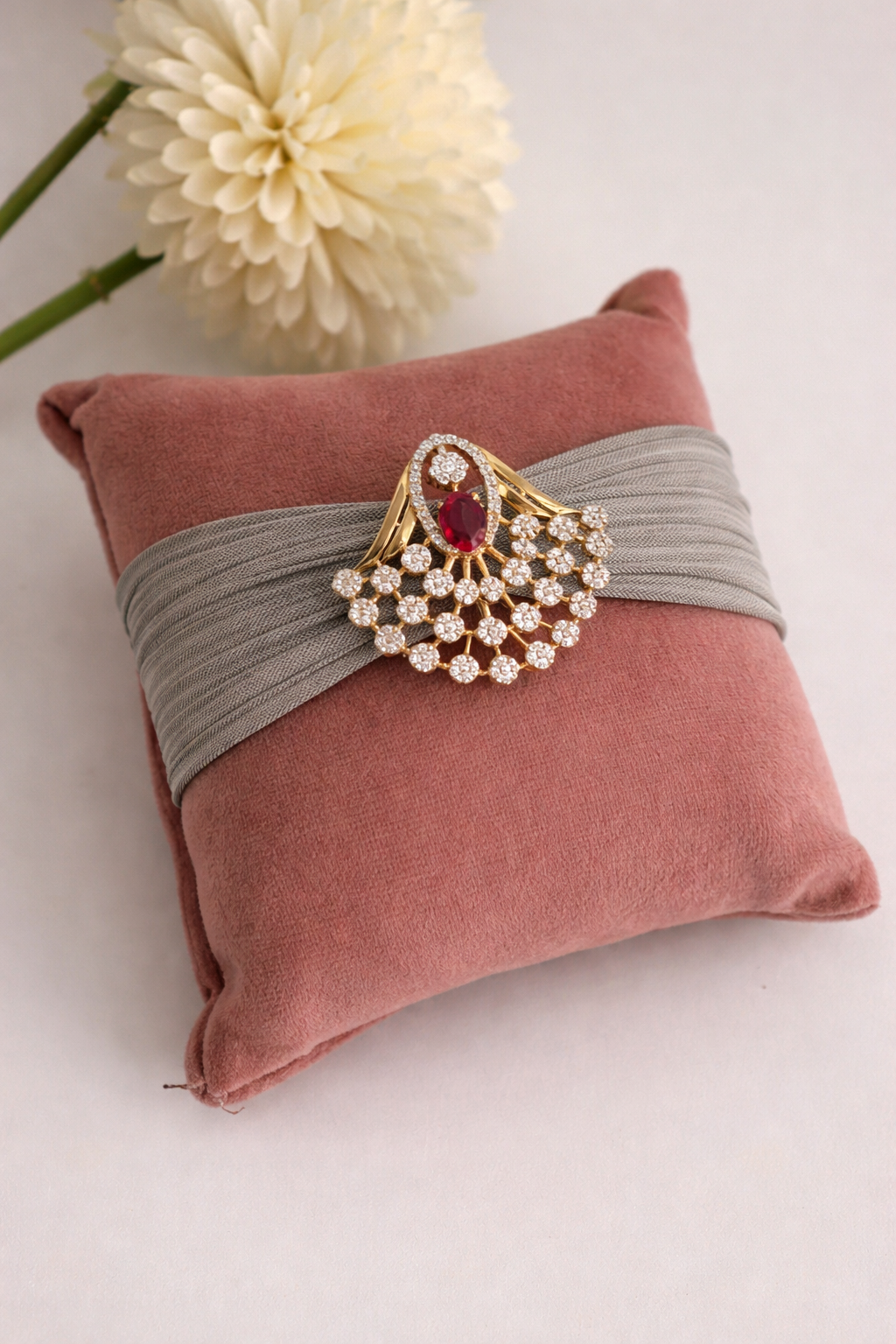 92.5 Italian Silver Ruby CZ Adjustable Bracelet