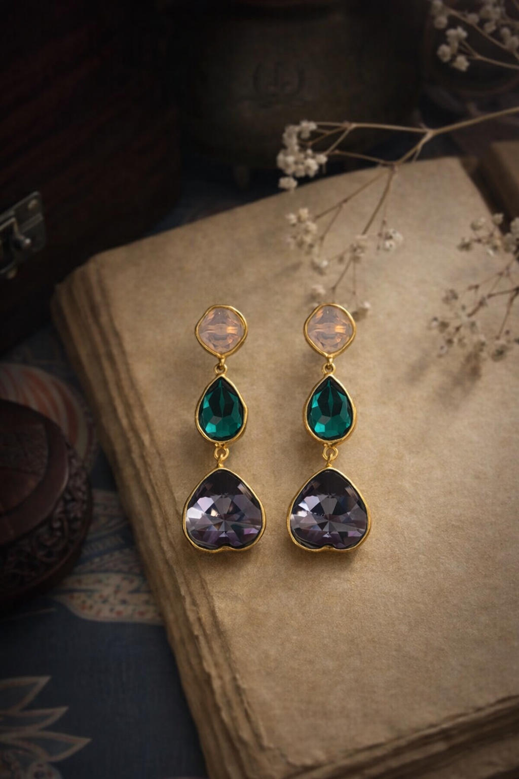 Neel-Gulab Teardrop Earrings