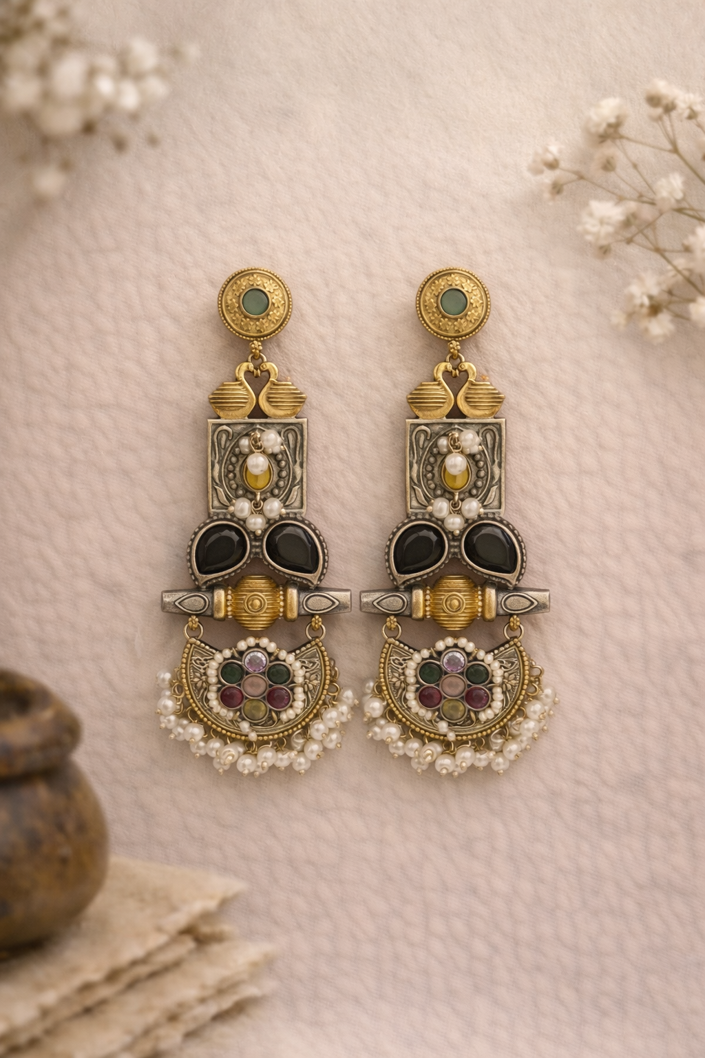 Virasat Navratna Pearl Earrings