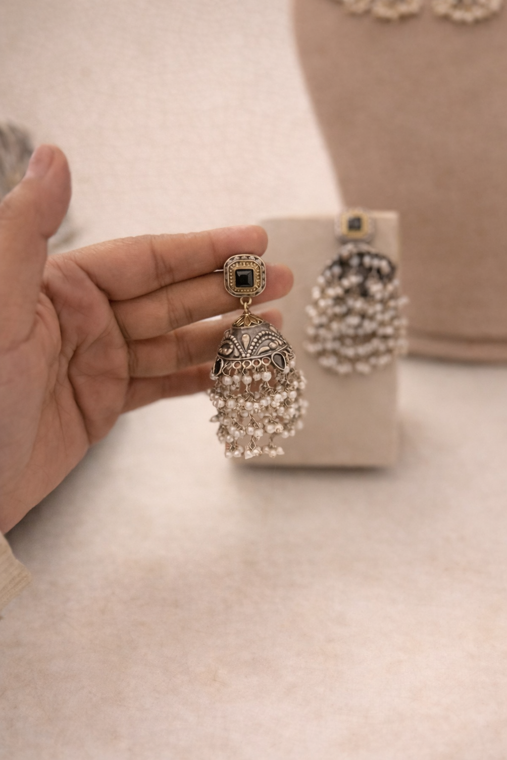 Ivory Cascade Jhumka Drops