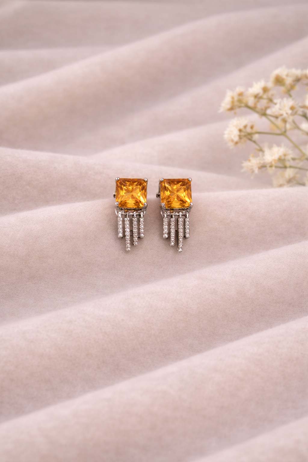 Aabha Citrine Drop - 92.5 pure silver Studs