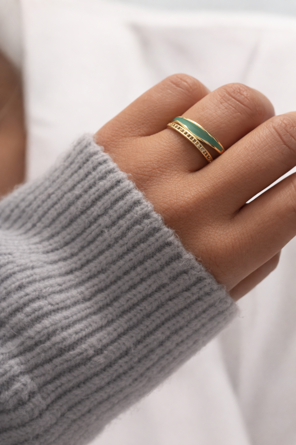 Mehak Enamel Band Ring - Firoza