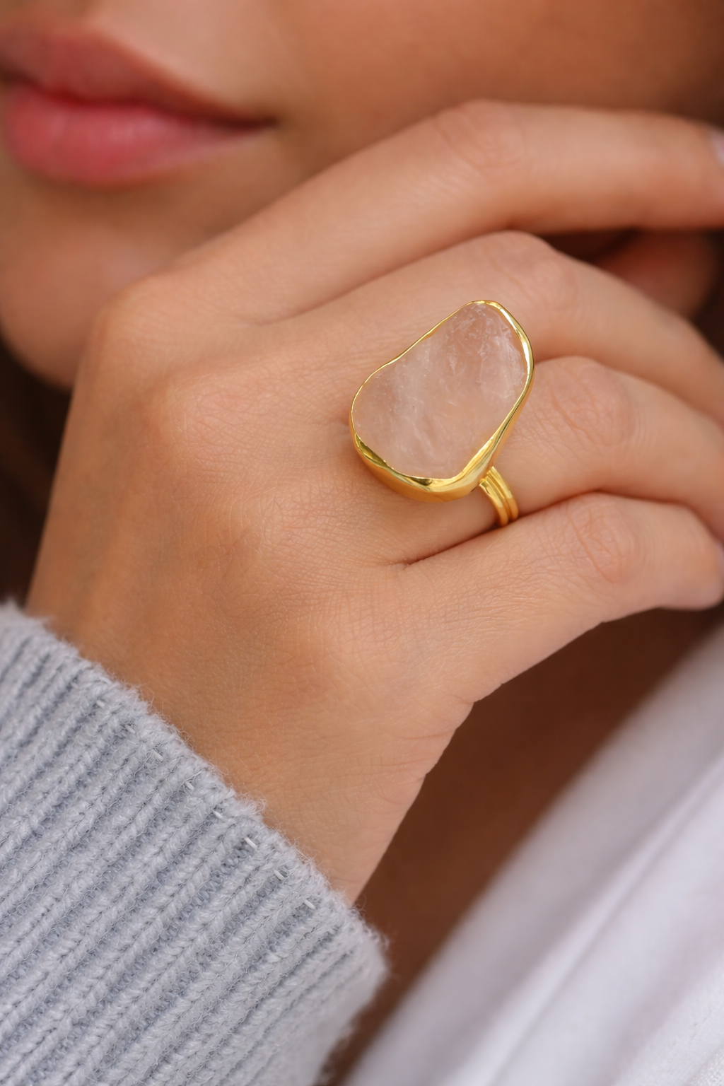 Rose quartz Statement Ring