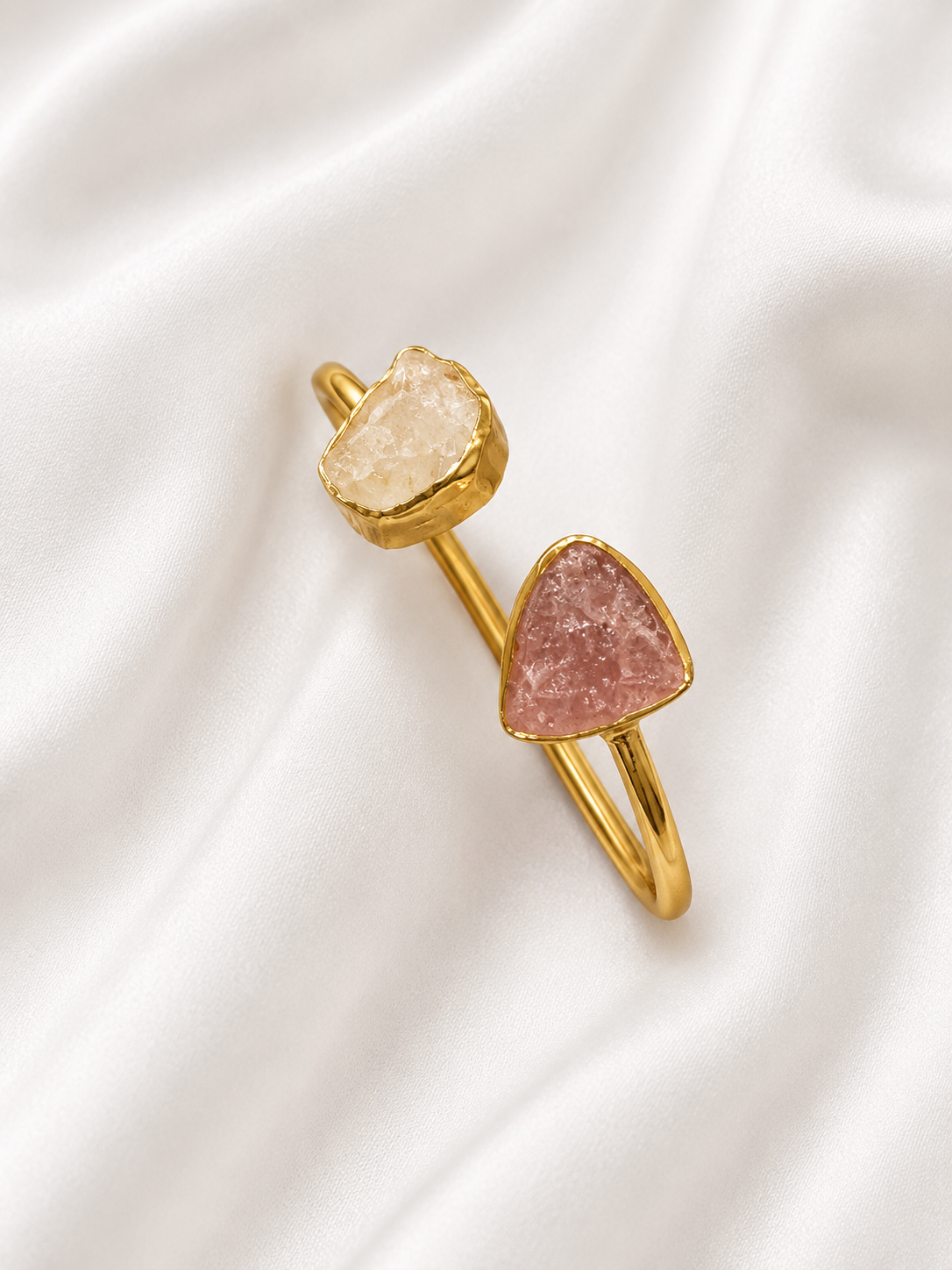 Rosé Druzy Quartz Adjustable Cuff Bracelet