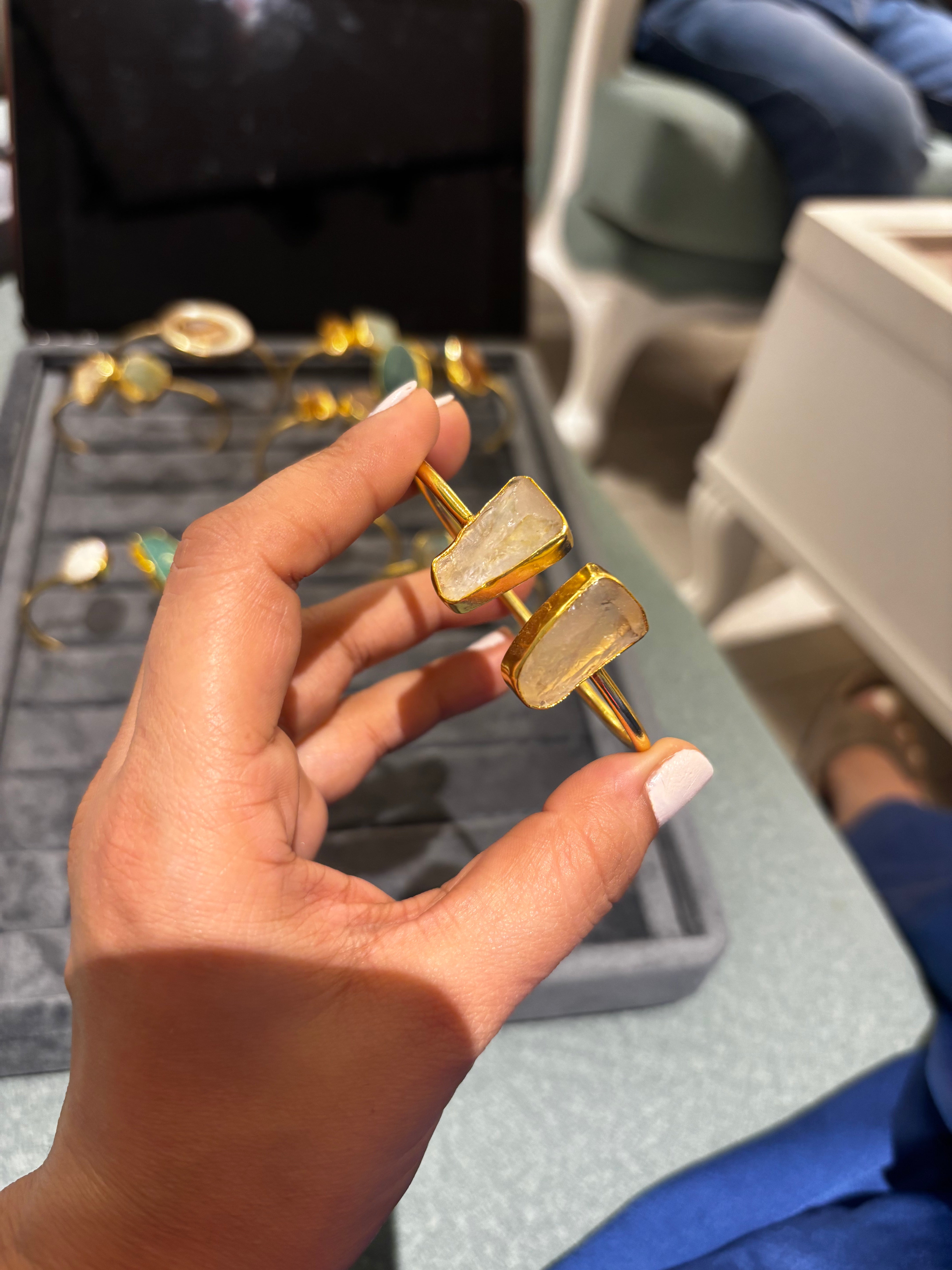 Aurum Natural Gemstone Adjustable Cuff Bracelet