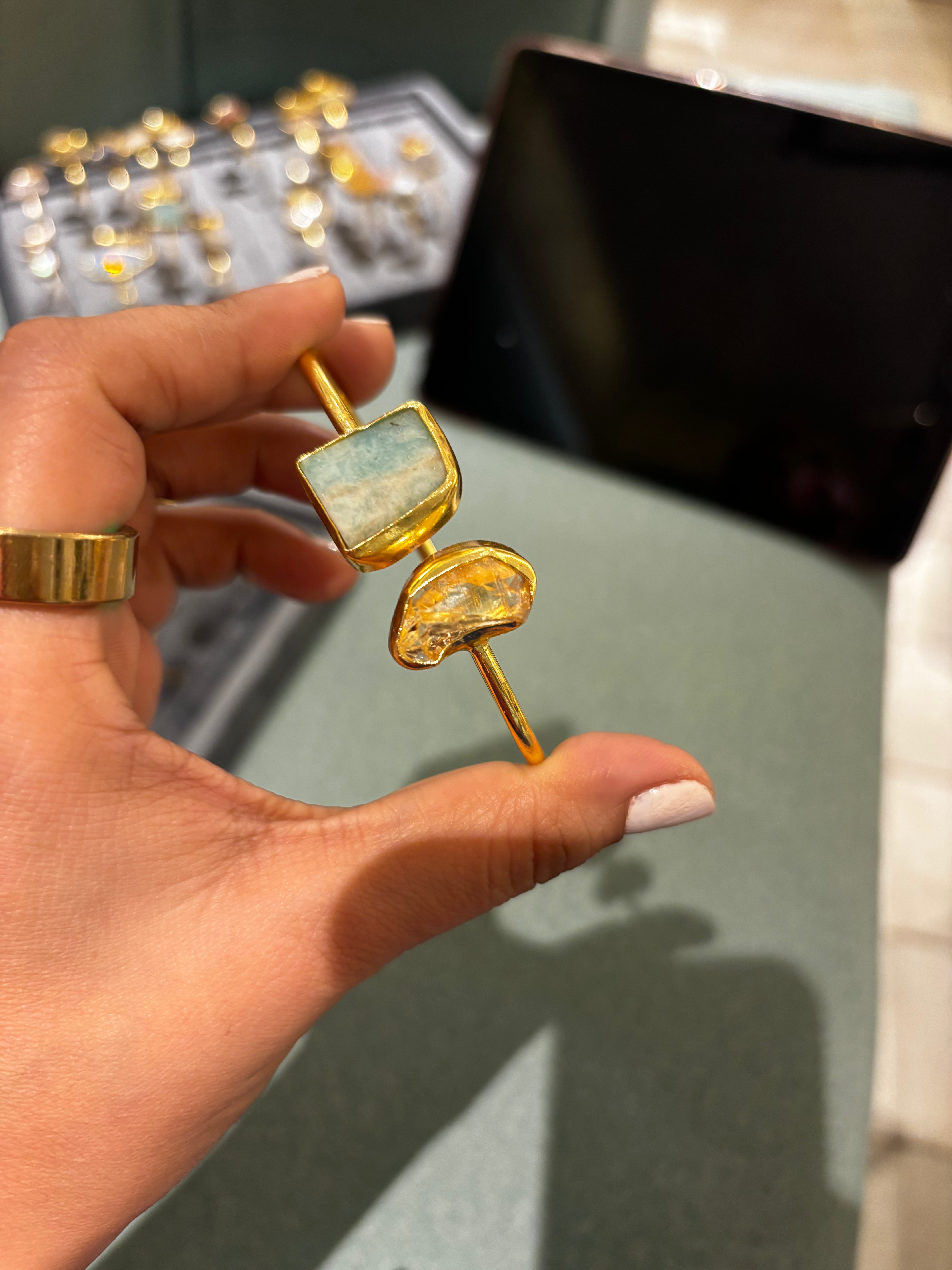 Aurum Natural Gemstone Adjustable Cuff Bracelet