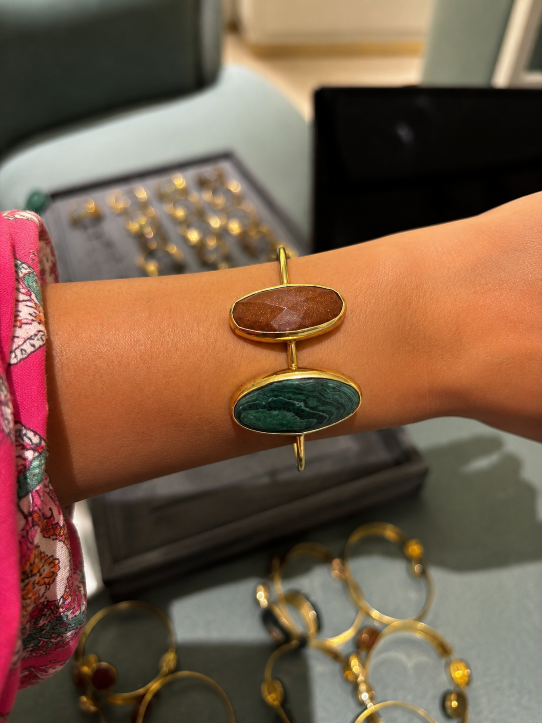 Aurum Luxe Natural Gemstone Adjustable Cuff Bracelet