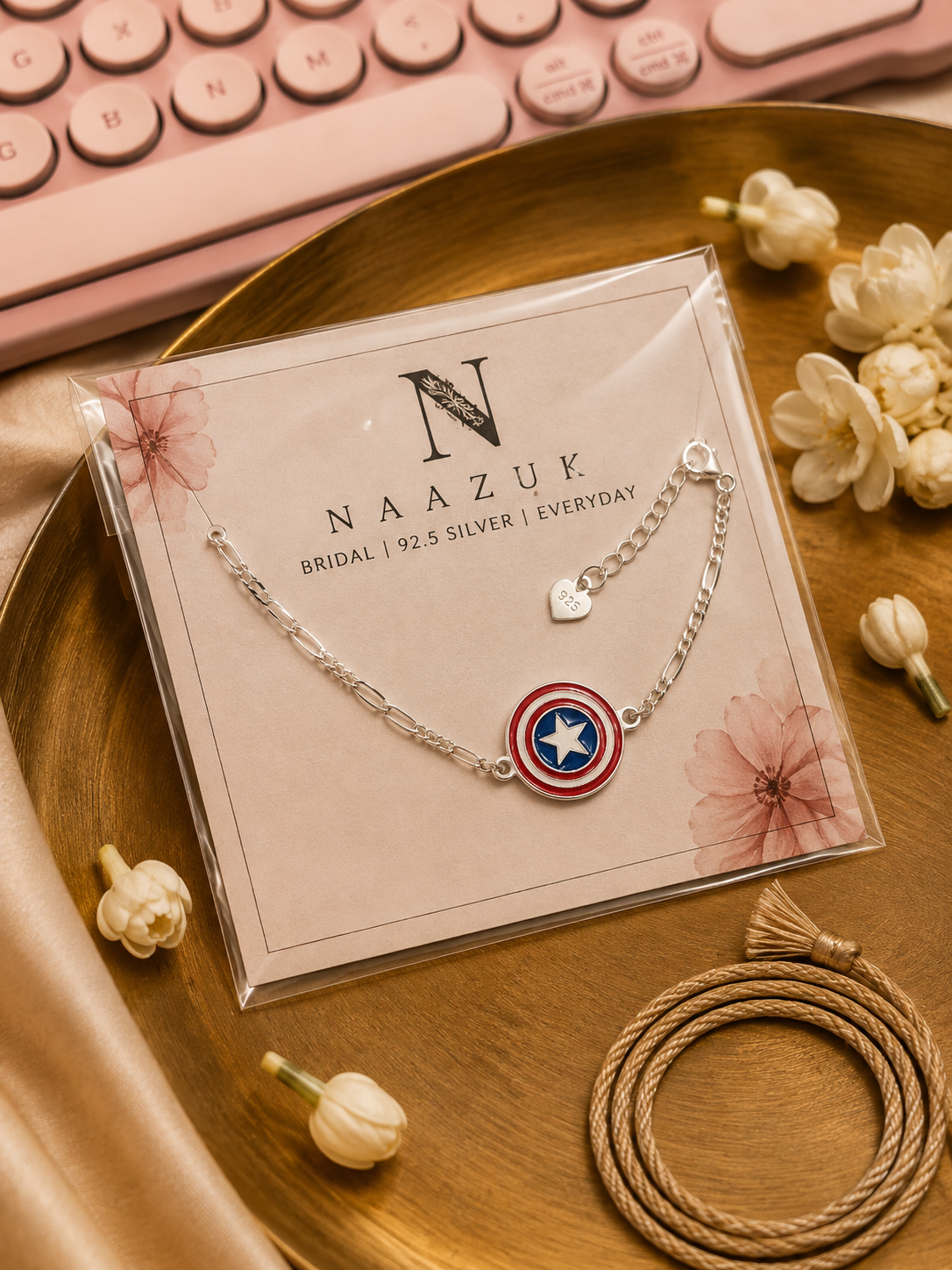 925 Sterling Silver Captain Shield Rakhi | Superhero Brother Rakhi | Raksha Bandhan Gift