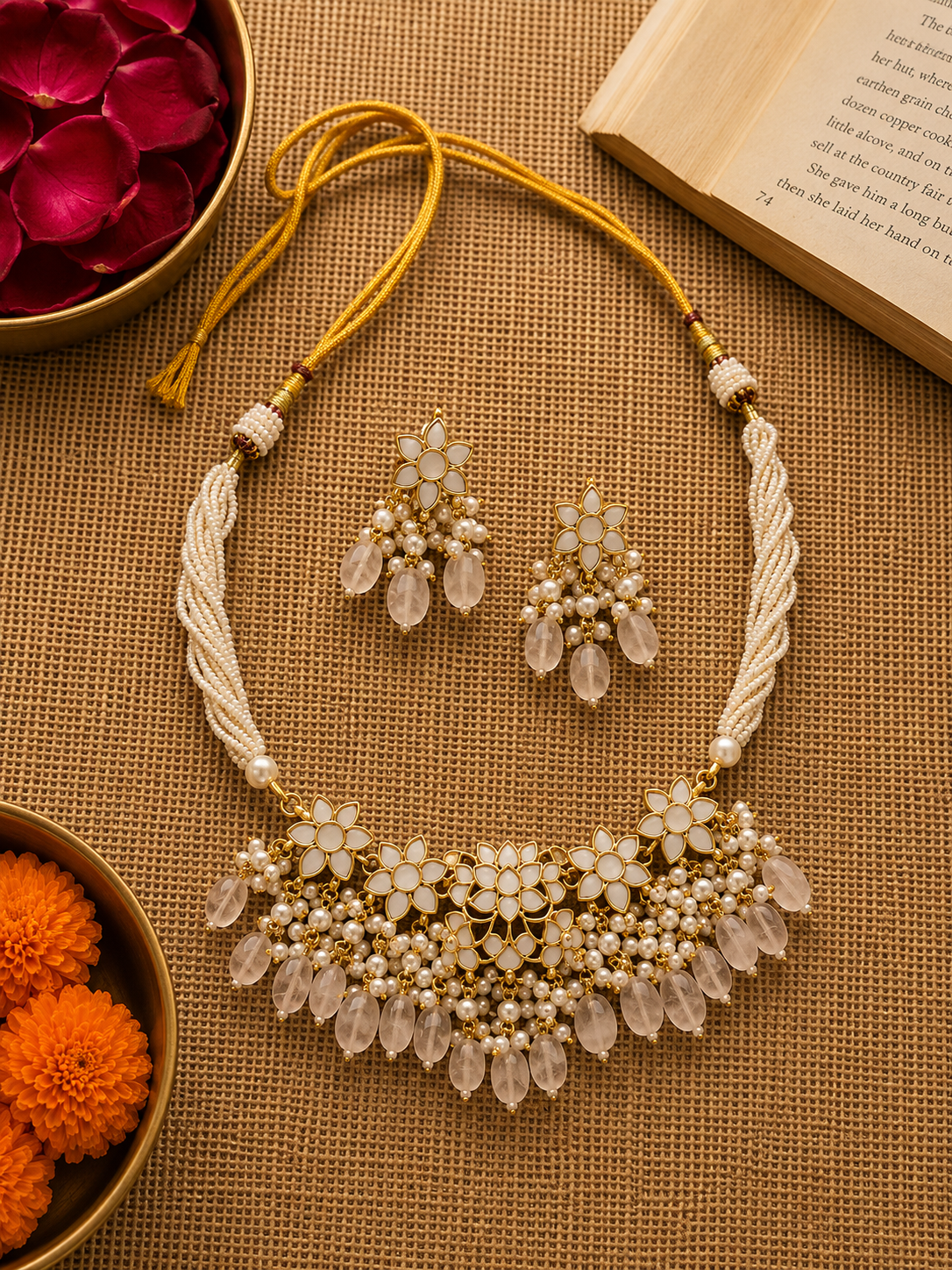Mother of Pearl Floral Necklace Set | Statement Wedding Jewellery