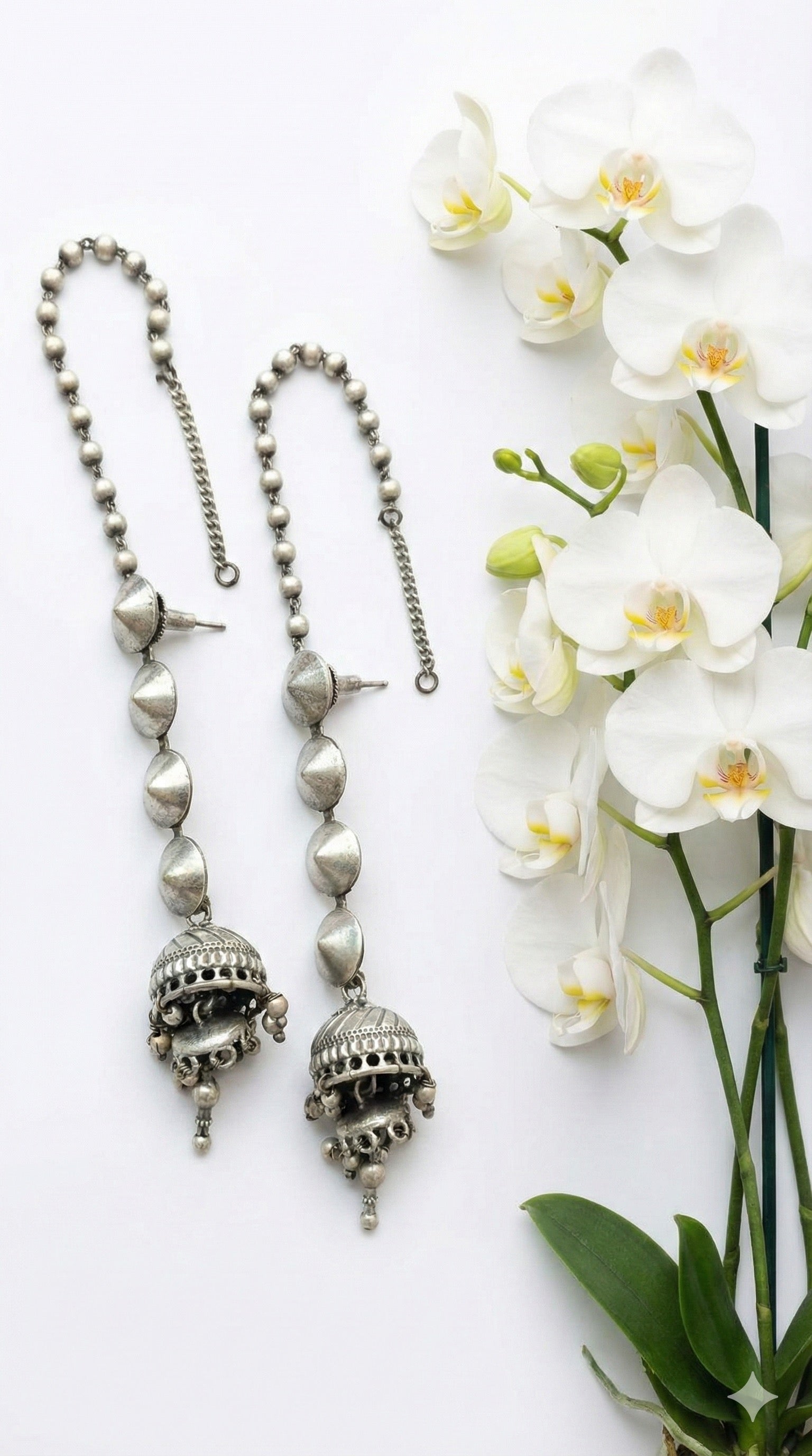 Zarreen jhumka – Handcrafted German Silver Beauty with kaanchain