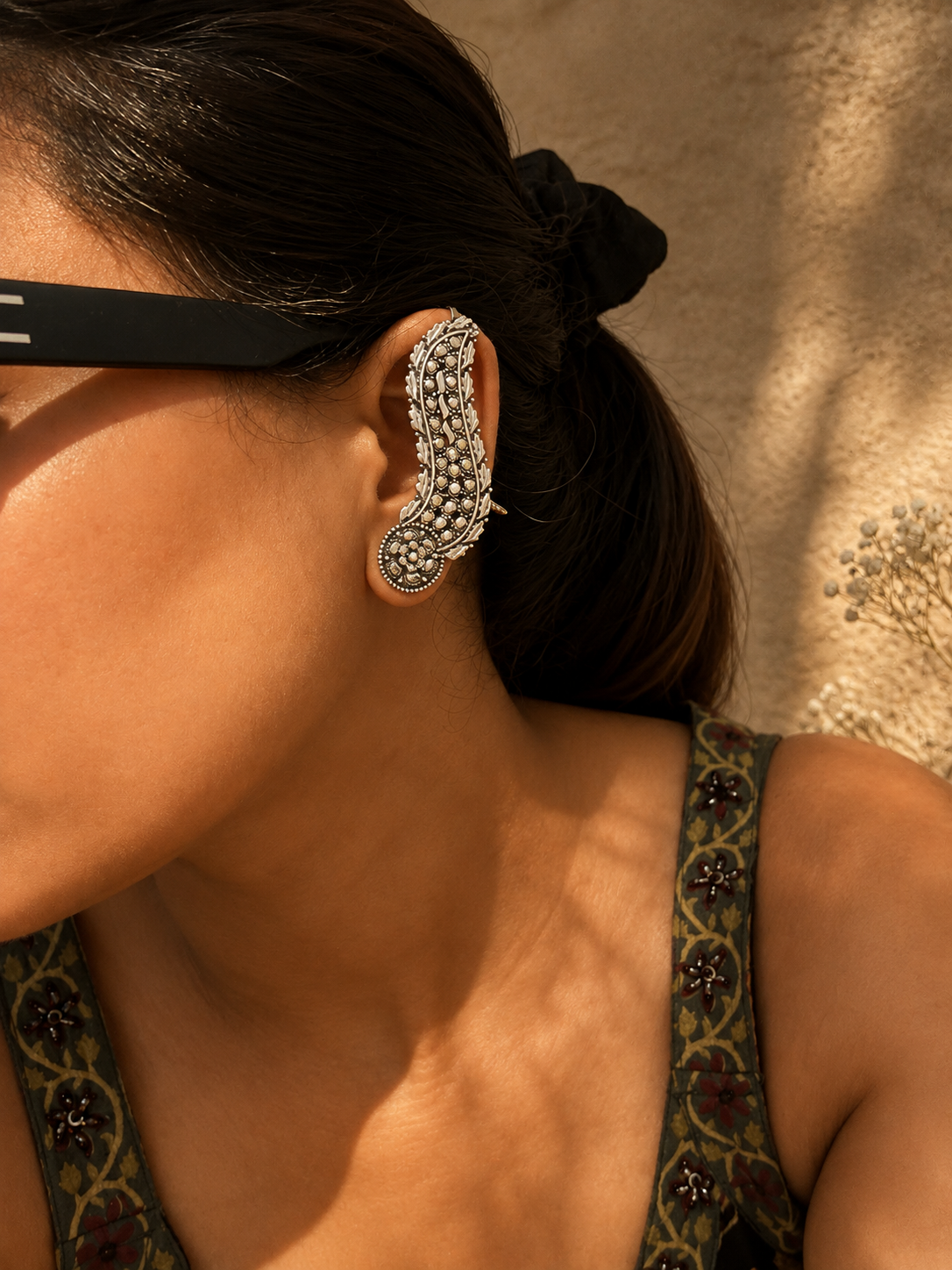 Oxidized Silver Paisley Ear Cuffs | Statement Ear Climbers