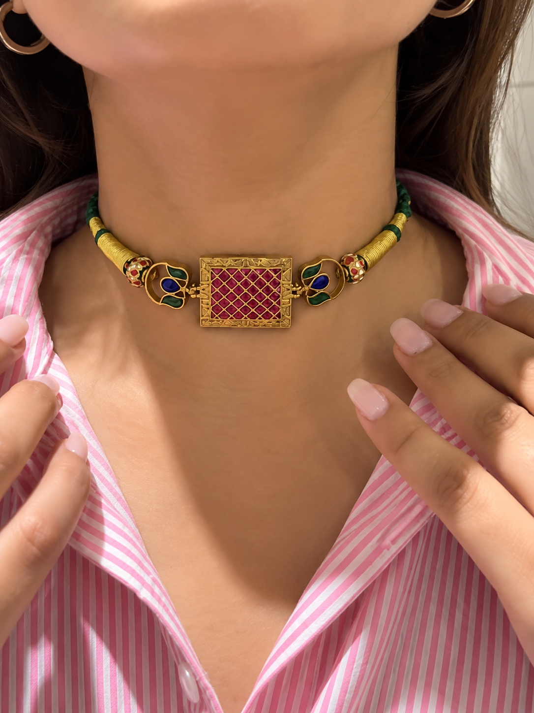 Aabroo Choker | Multicolour Kundan & Enamel Jewellery