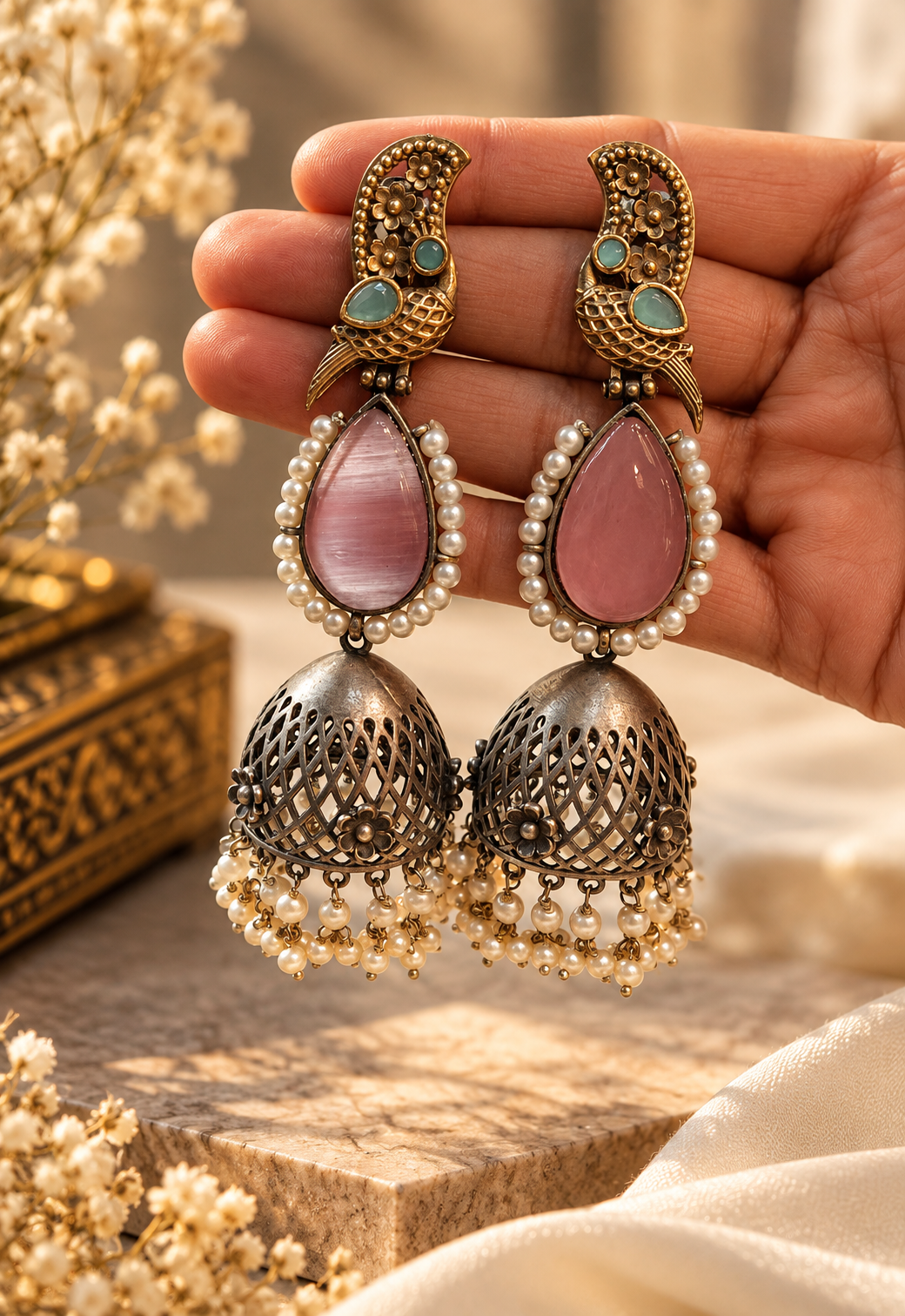 🌼 Gulraaj Silvera Bloom Earrings