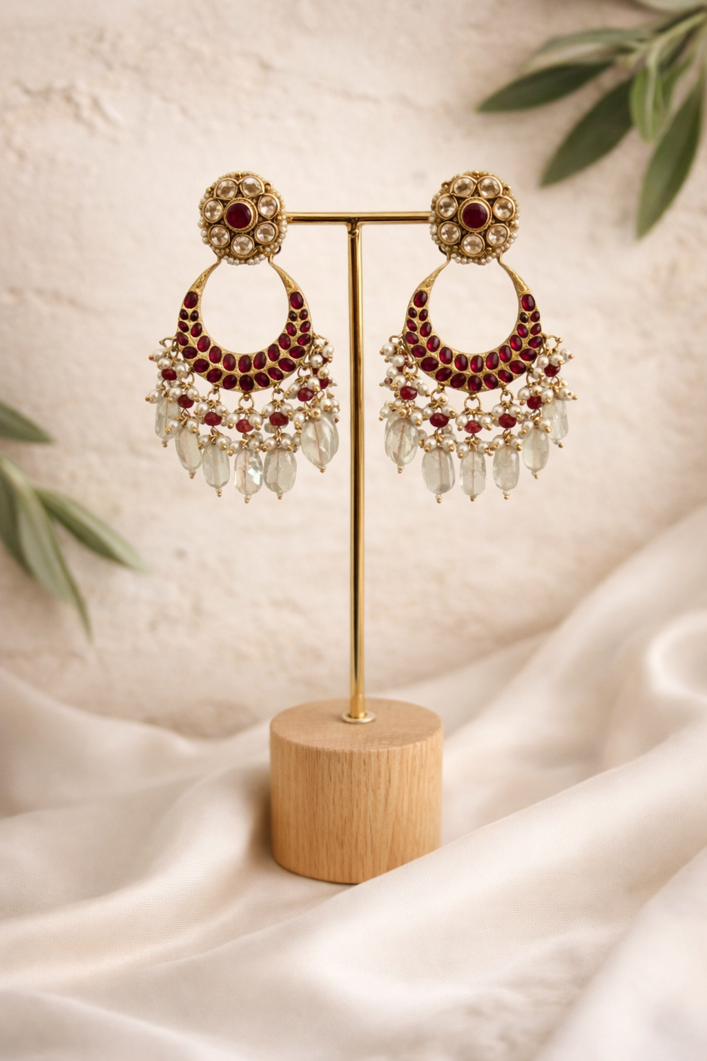 Ruby Jade Chandbali with 1 Gram Gold Plating