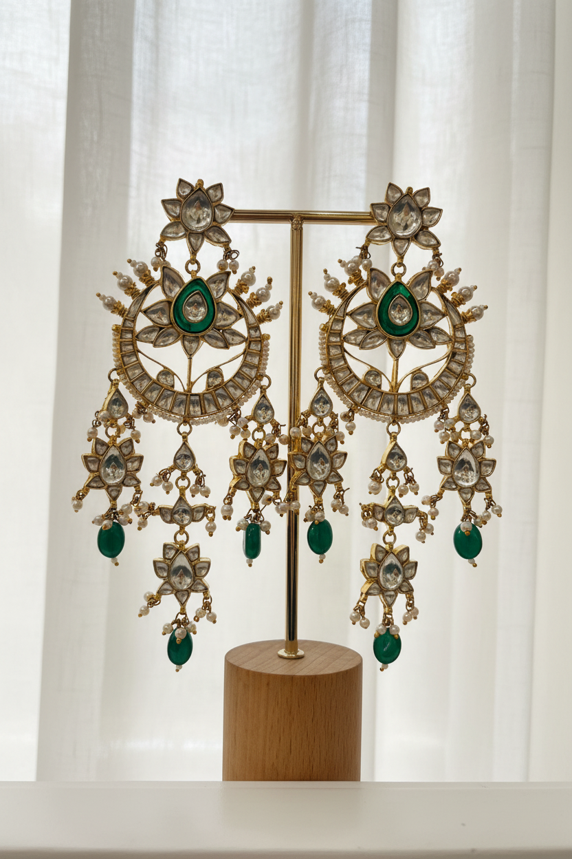 Mehrunisa Emerald Pachi Kundan Chandeliers