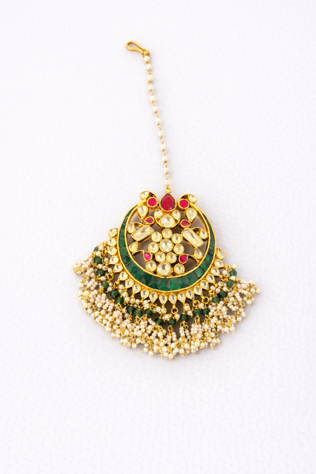 Aarzoo Pachi Royale Maangtikka – Oversized Kundan Bridal Head Jewellery